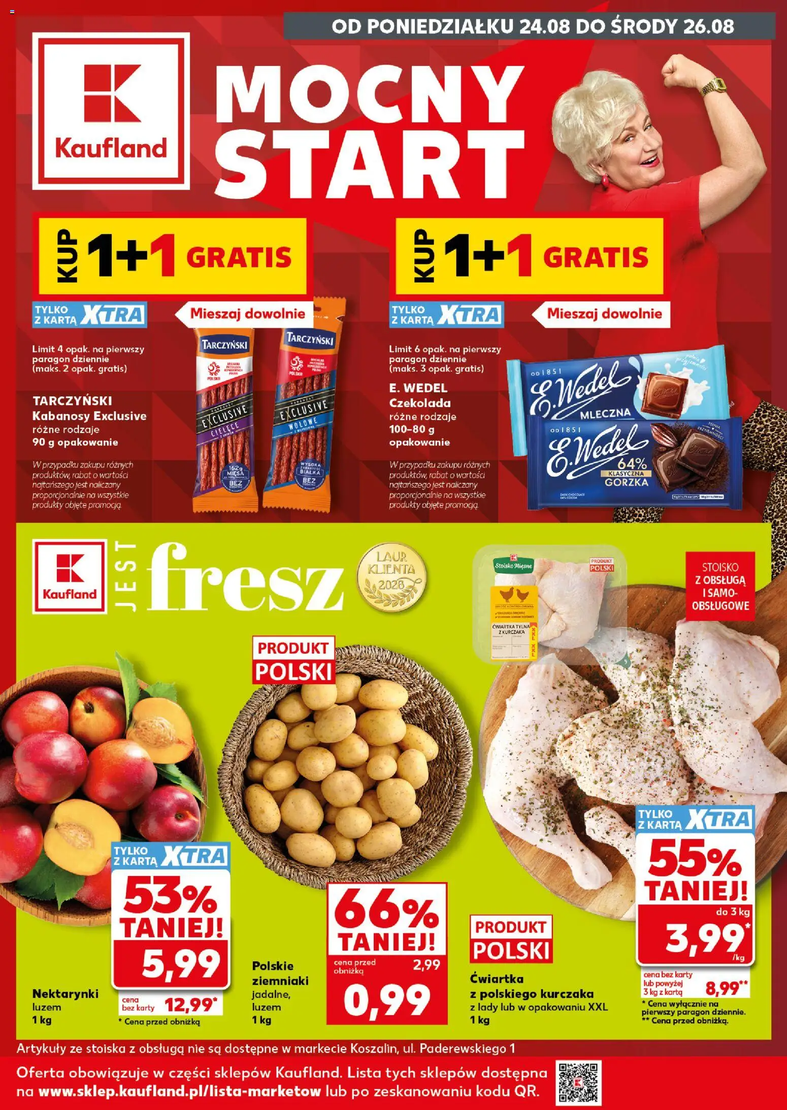 Kaufland Polsko leták - Mocny start od 24.08.2026 | Strana: 1 | Produkty: Karty