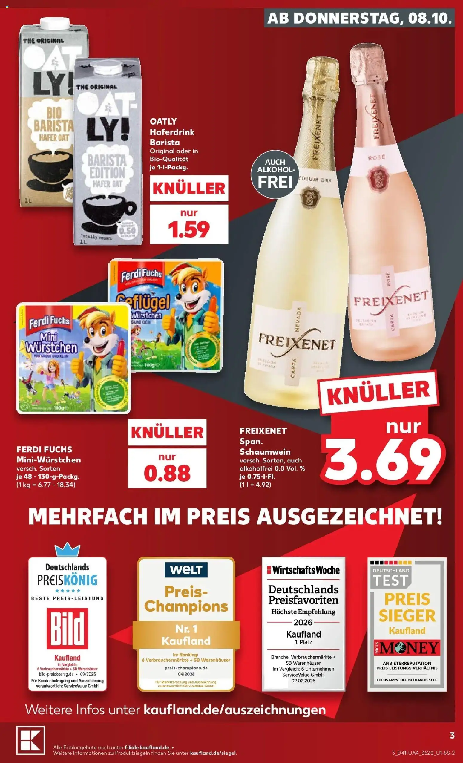 Prospekt Kaufland ab 08.10.2026 » Angebote Online zum Blättern | Seite: 3 | Produkte: Freixenet, Haferdrink, Alkohol, Oatly