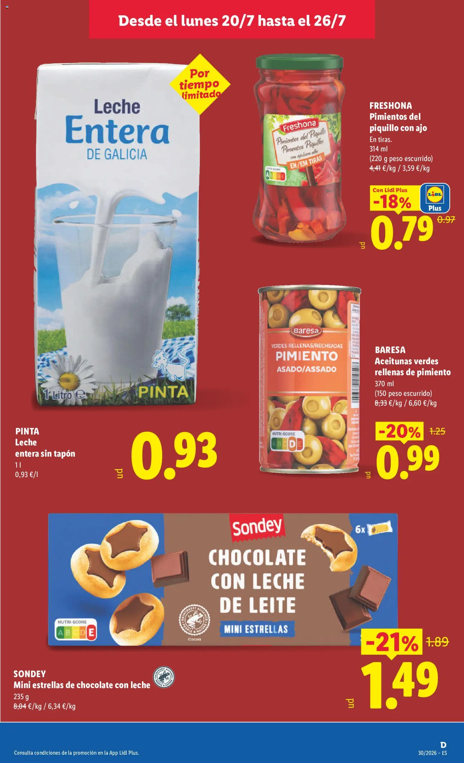 Lidl folleto │ válido desde el 20/07/2026 | Página: 17 | Productos: Aceitunas, Ajo, Leche, Chocolate