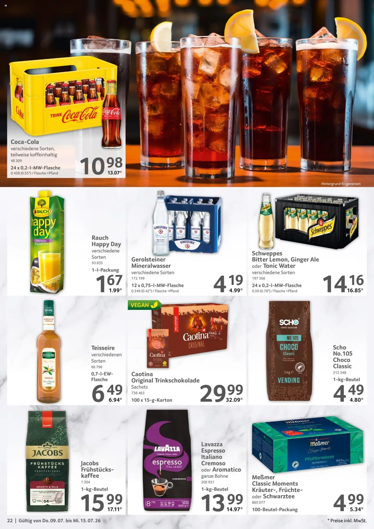 Selgros Prospekt – gültig ab 09.07.2026 | Seite: 22 | Produkte: Lavazza, Messmer, Schweppes, Mineralwasser