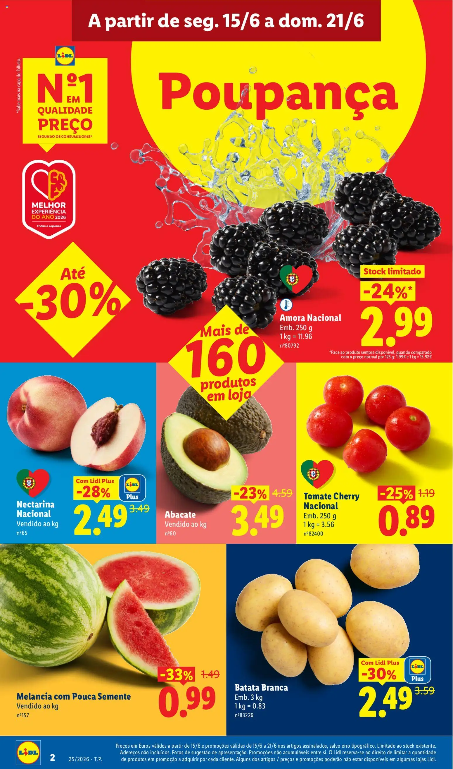 Lidl folheto │ válido de 15.06.2026 | Página: 2 | Produtos: Batata, Abacate, Tomate, Melancia