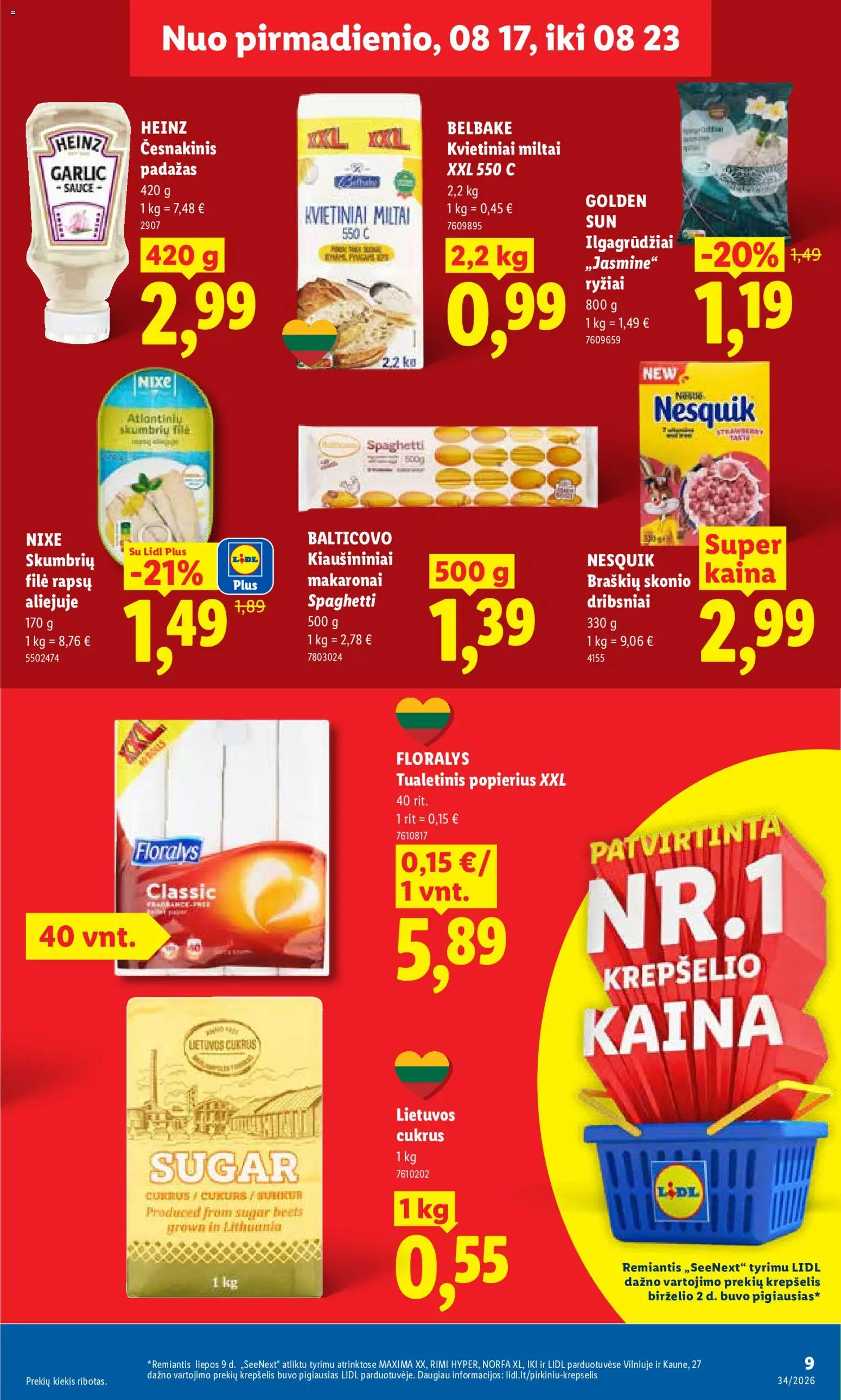 LIDL akcijos nuo 2026.08.17 | Puslapis: 9 | Prekių: Miltai, Ryžiai, Padažas, Dribsniai