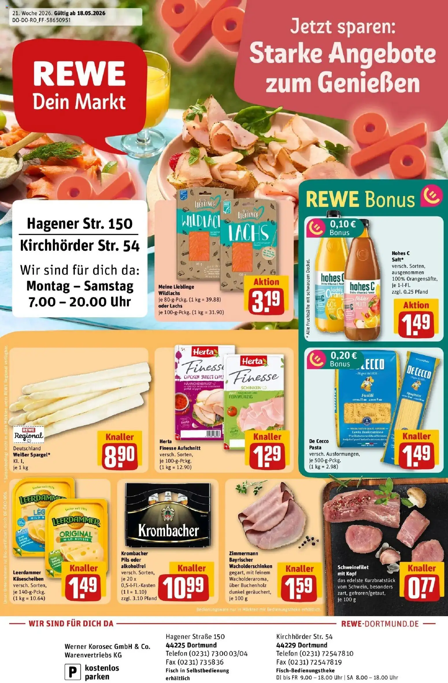Rewe Prospekt Dortmund – gültig ab 18.05.2026 | Seite: 1 | Produkte: Schweinefilet, Chili, Krombacher, Hahnchenbrust