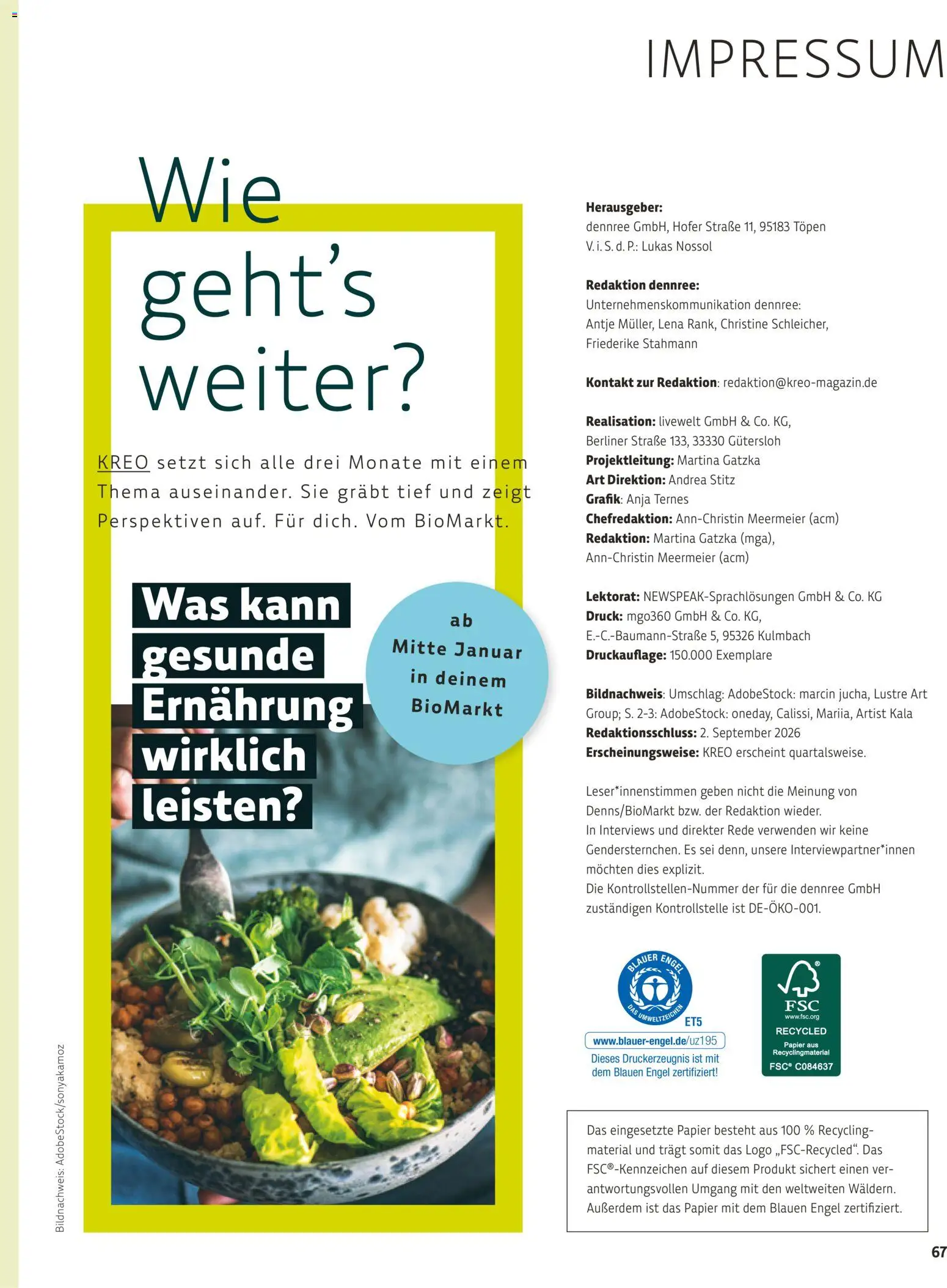 Denns BioMarkt Kreo Magazin – gültig ab 26.10.2026 | Seite: 67