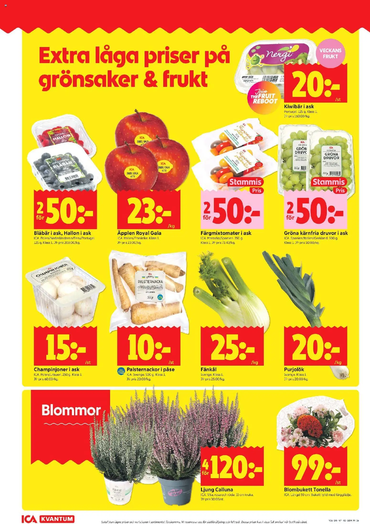 ICA Kvantum reklamblad aktuell från 31/08/2026 | Sida: 6 | Produkter: Frukt, Champinjoner, Hallon, Blåbär