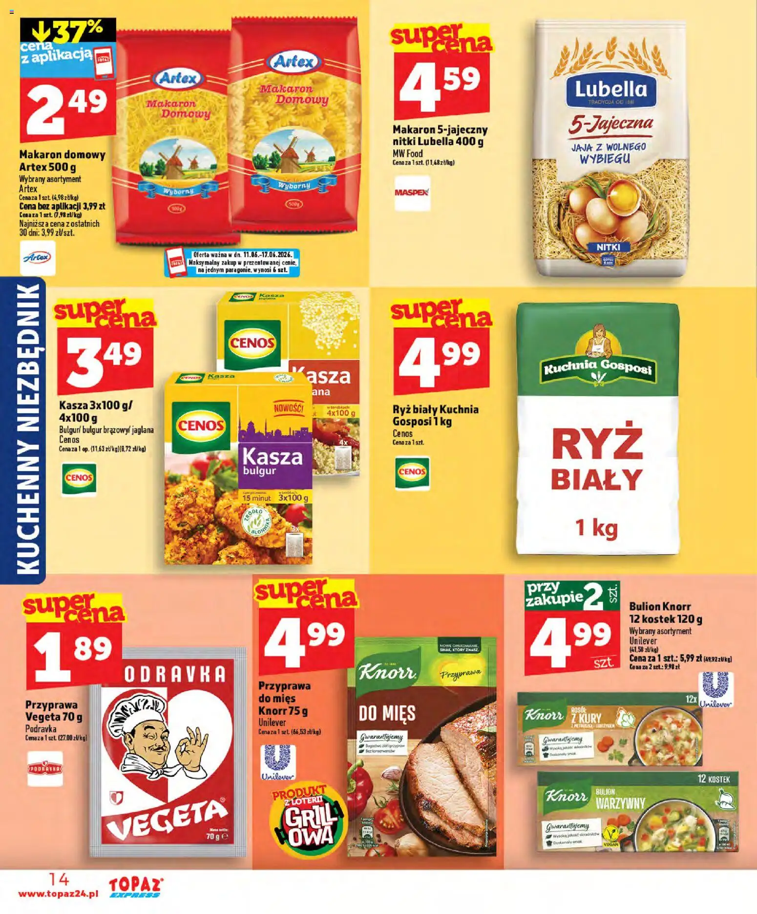 Topaz gazetka - Express od 11.06.2026 | Strona: 14 | Produkty: Kasza, Bulgur, Ryż, Jaja