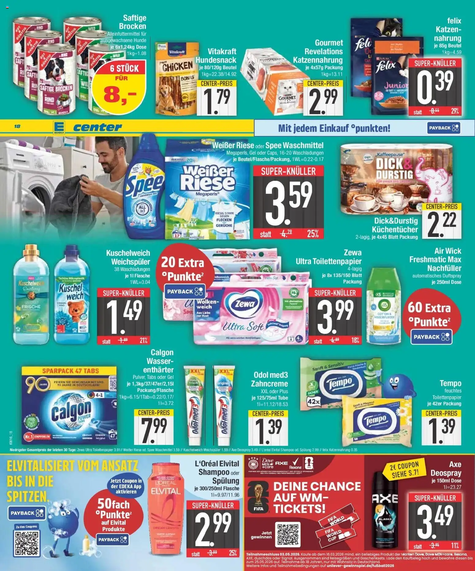 E center Prospekt Neuburg an der Donau  – gültig ab 13.04.2026 | Seite: 18 | Produkte: Tisch, Kuschelweich, Spülung, Feuchtes Toilettenpapier