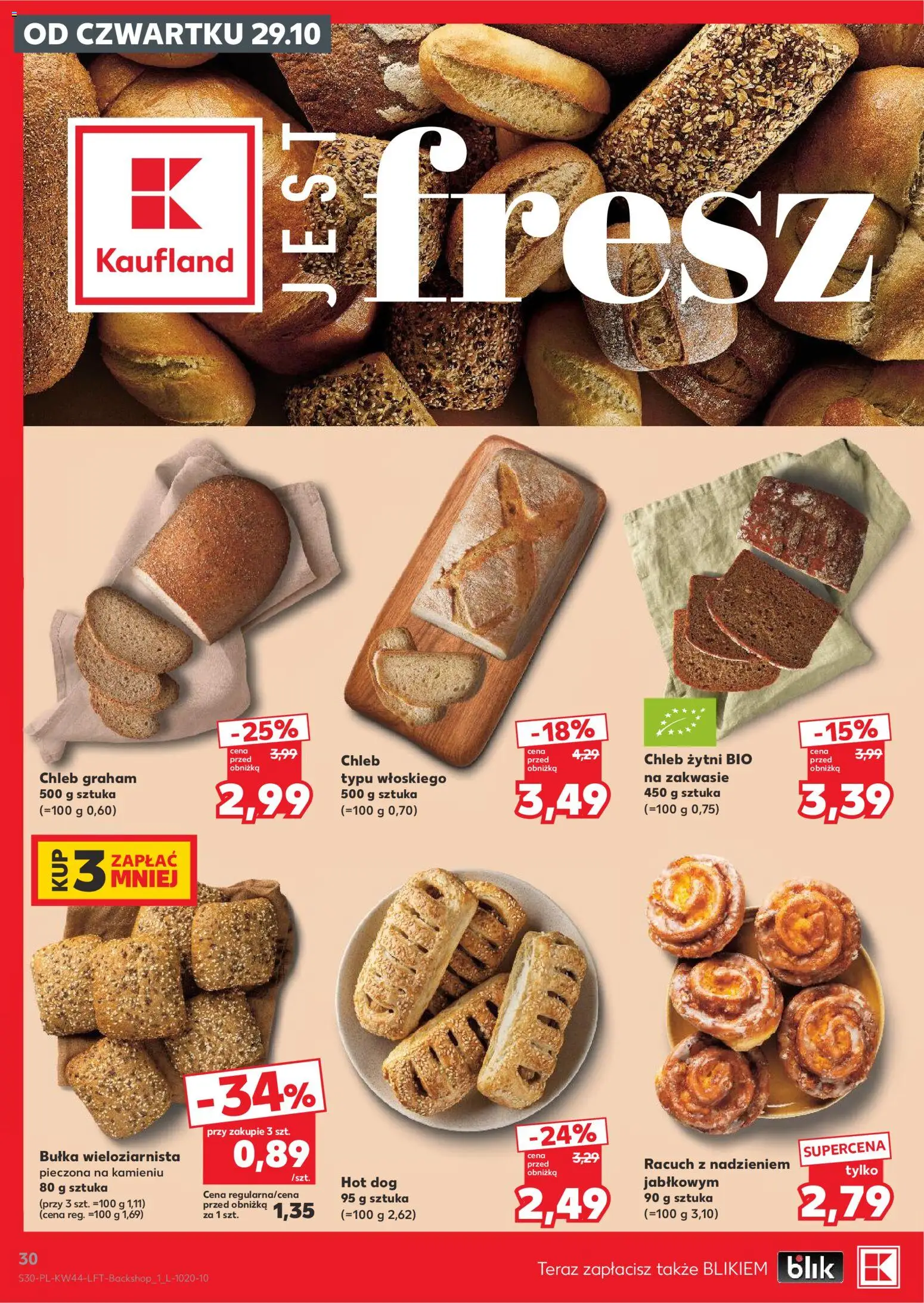 Kaufland gazetka od 29.10.2026 | Strona: 30 | Produkty: Bułka, Chleb, Hot dog, Chleb graham