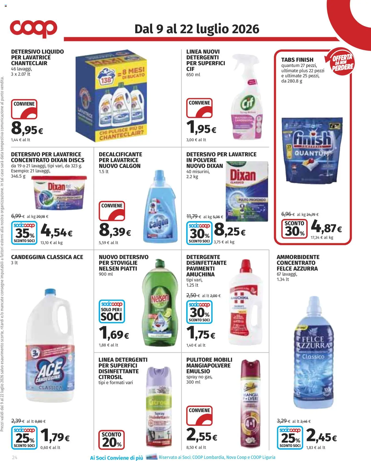 Volantino COOP del 09/07/2026 | Pagina: 24 | Prodotti: Ammorbidente, Detergente, Candeggina, Data