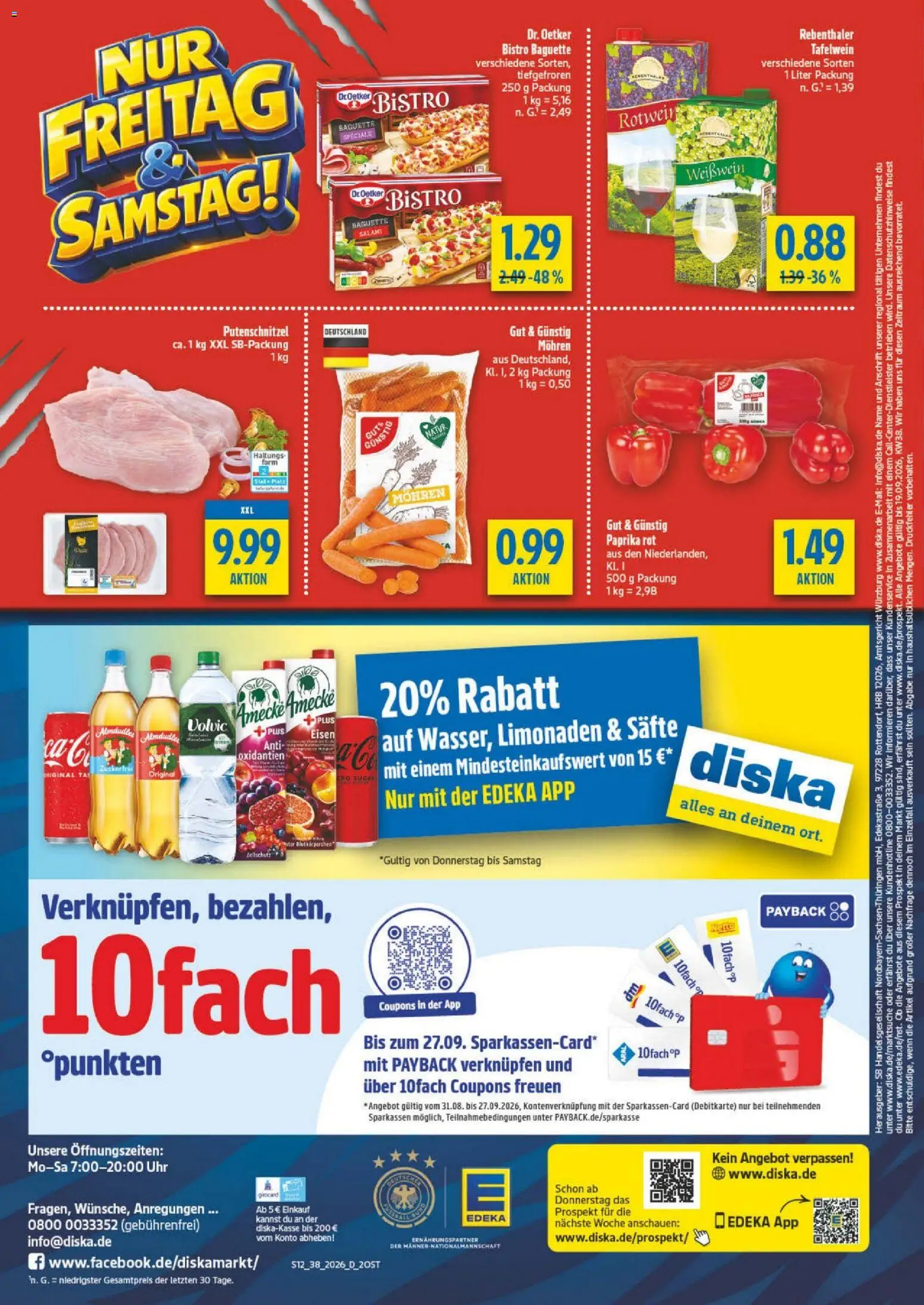 Diska - Diska Angebote Sachsen-Thüringen KW38 – gültig ab 09.09.2026 | Seite: 12 | Produkte: Paprika rot, Paprika, Salami, Volvic