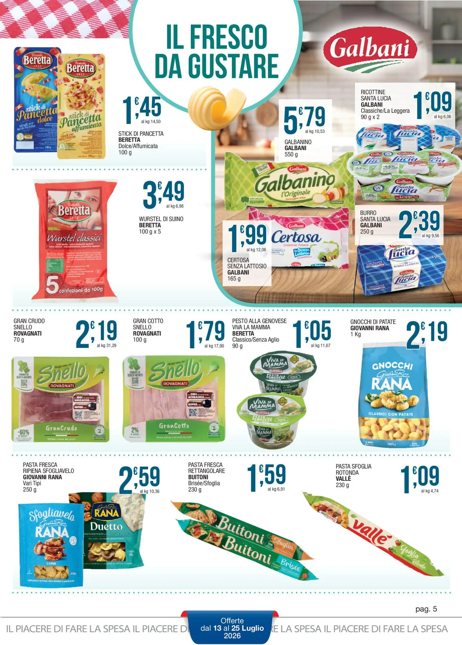 Volantino Sidis del 13/07/2026 | Pagina: 5 | Prodotti: Patate, Burro, Pasta, Crescenza