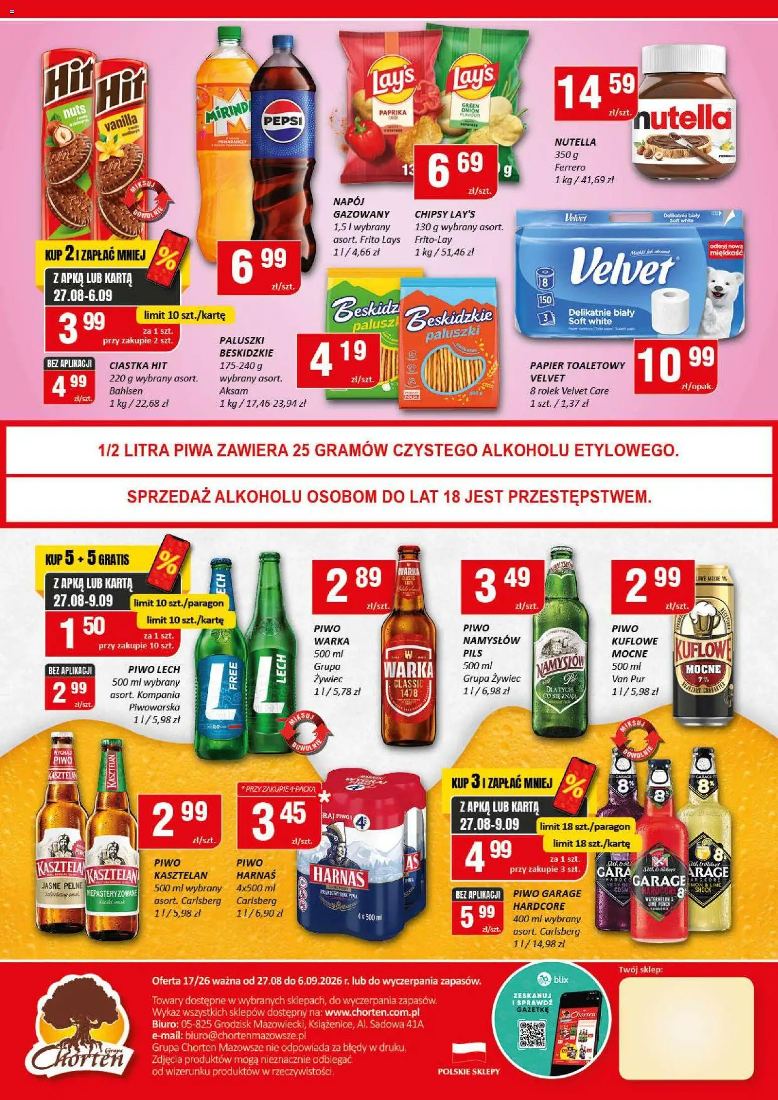 Chorten gazetka od 27.08.2026 | Strona: 2 | Produkty: Karta, Chipsy, Nutella, Harnaś
