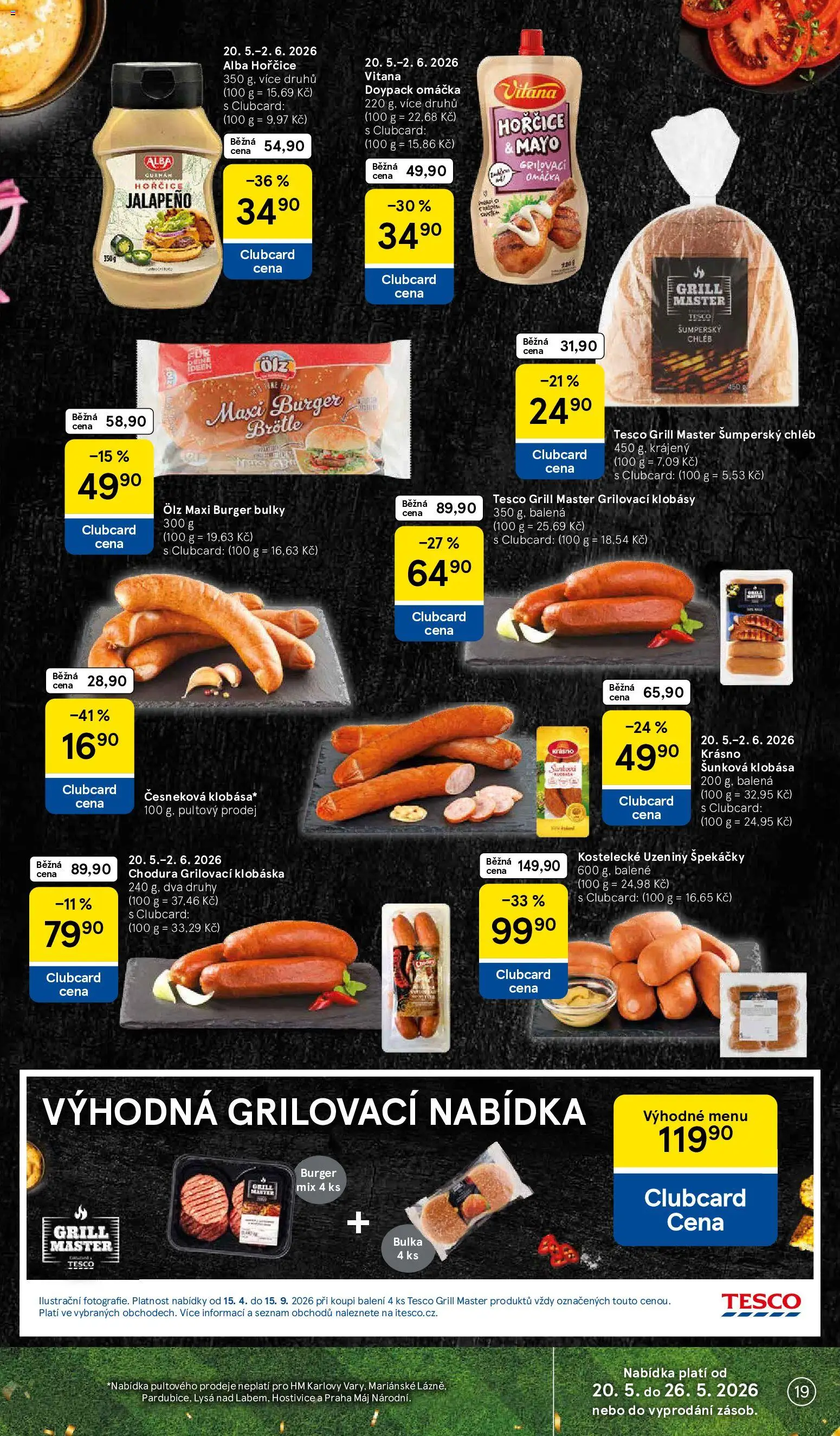 Tesco leták - Hypermarket od 20.05.2026 | Strana: 19 | Produkty: Burger, Klobásy, Uzeniny, Hořčice