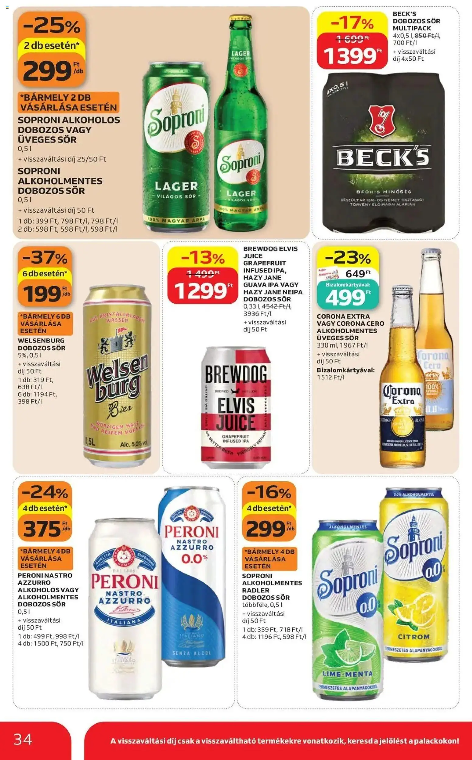 Auchan akciós újság Szolnok - 2026.10.22. -tól/töl > akció, lapozható szórólap 🛍️ | Oldal: 34 | Termékek: Világos sör, Dobozos sör, Sör, Corona Extra