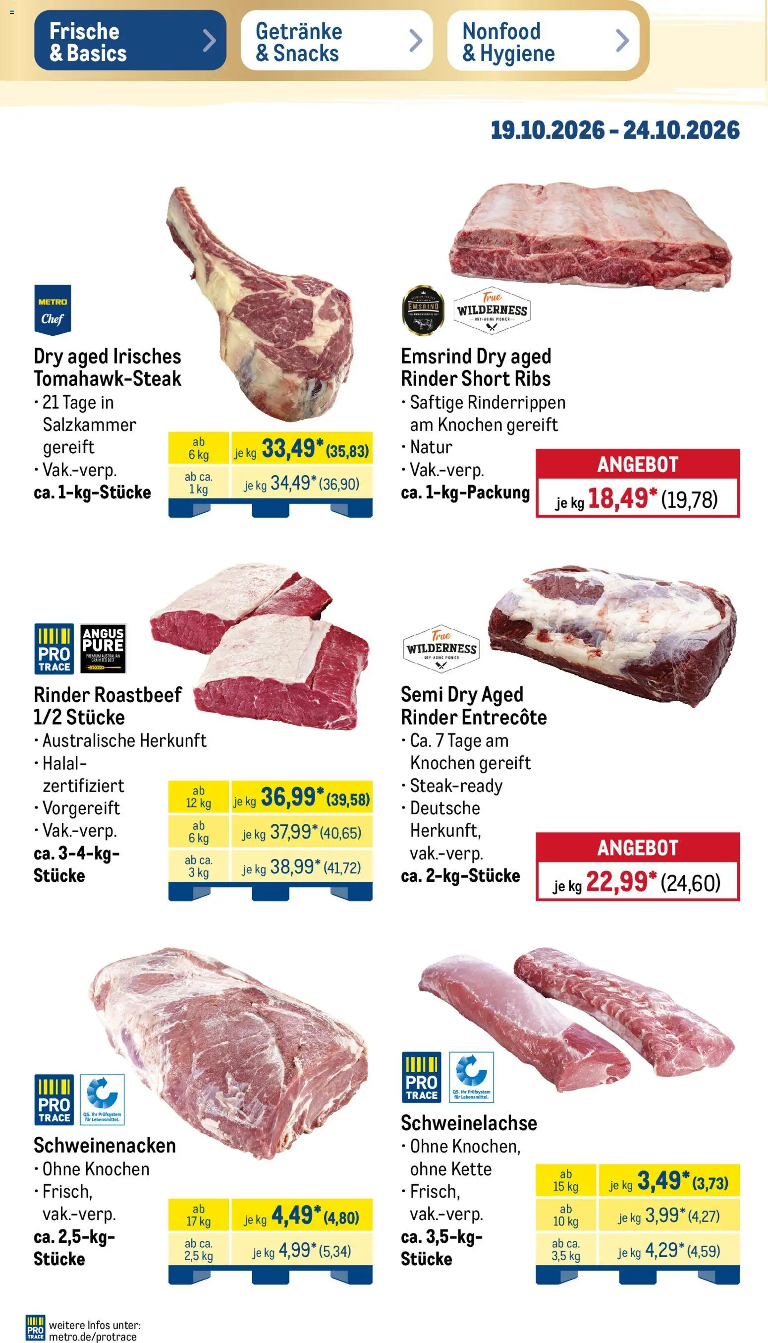 Metro Prospekt – gültig ab 19.10.2026 | Seite: 4 | Produkte: Schweinenacken, Entrecote, Roastbeef