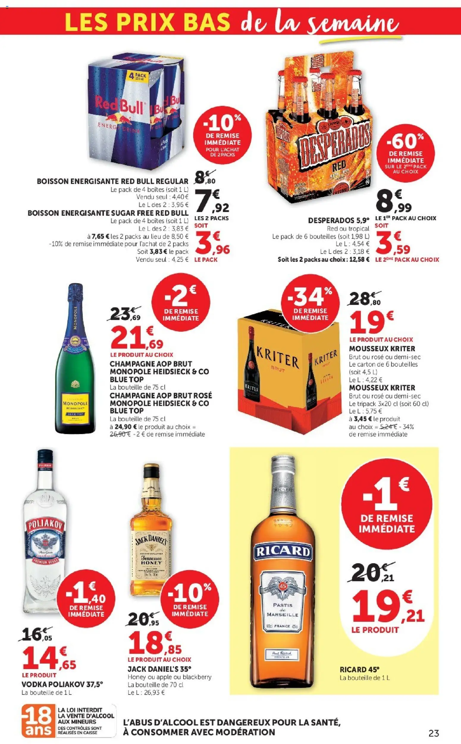 {H1} | Page: 23 | Produits: Pastis, Red bull, Boisson énergisante, Bouteille