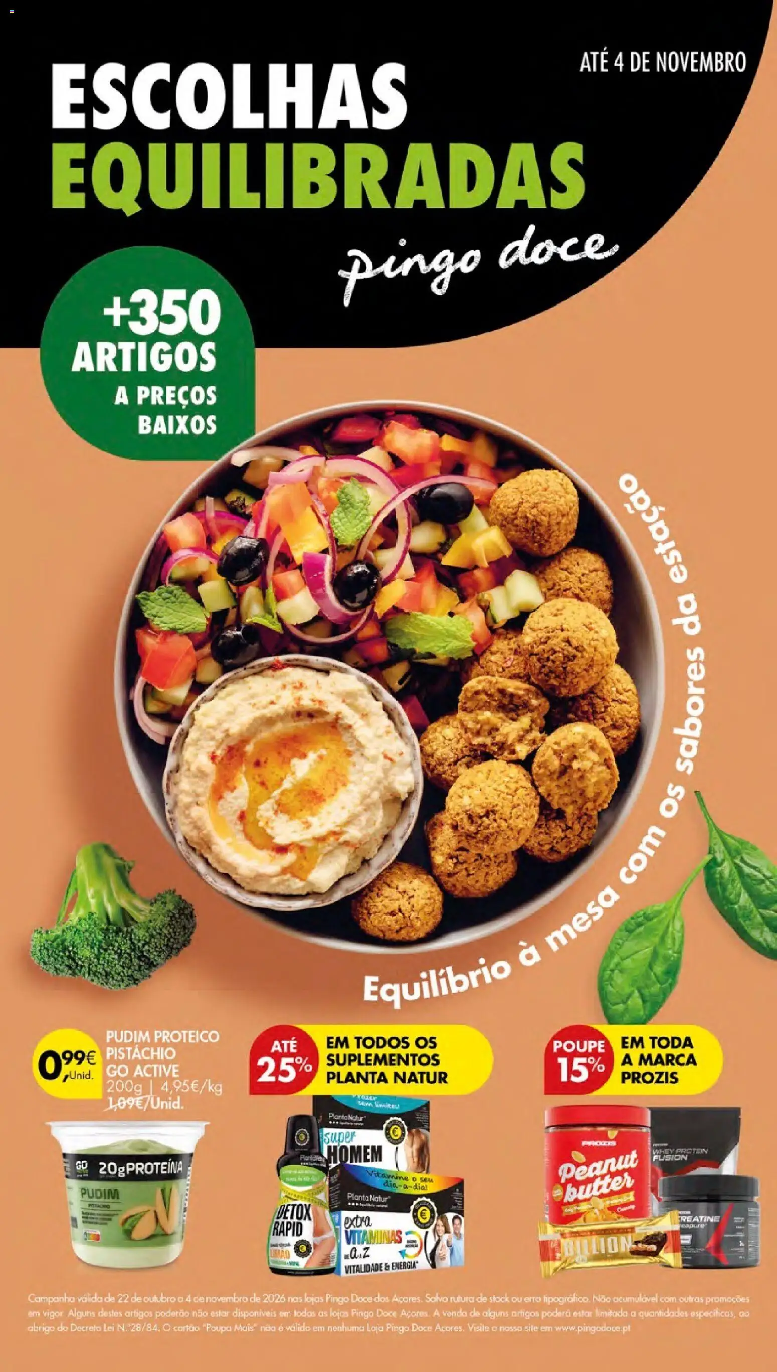 Pingo Doce folheto Escolhas Equilibradas Açores │ válido de 22/10/2026 | Página: 1 | Produtos: Pudim, Pudim proteico, Mesa, Whey protein