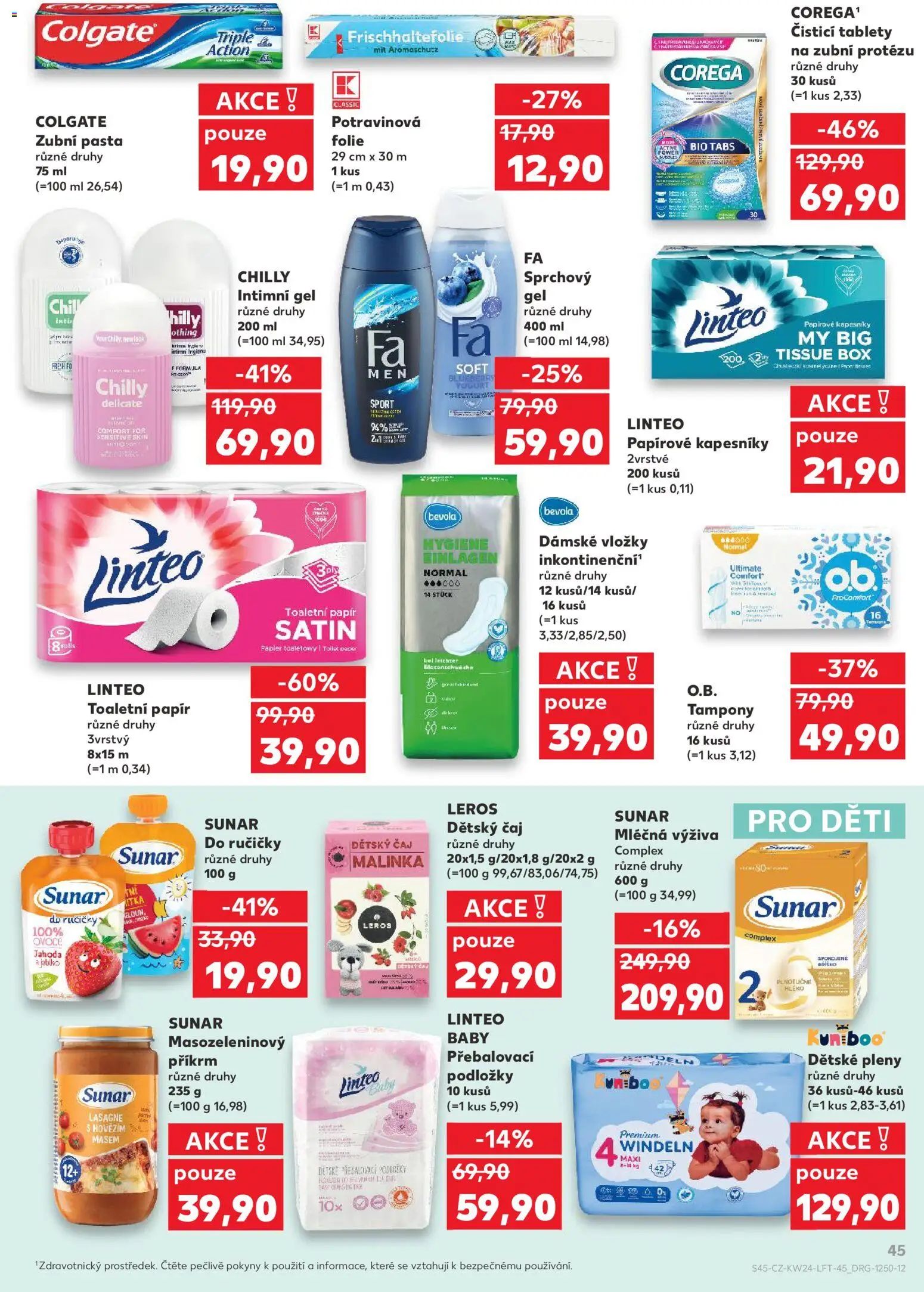 Kaufland leták - Kolín od 10.06.2026 | Strana: 45 | Produkty: Dětské pleny, Příkrm, Potravinová folie, Lasagne
