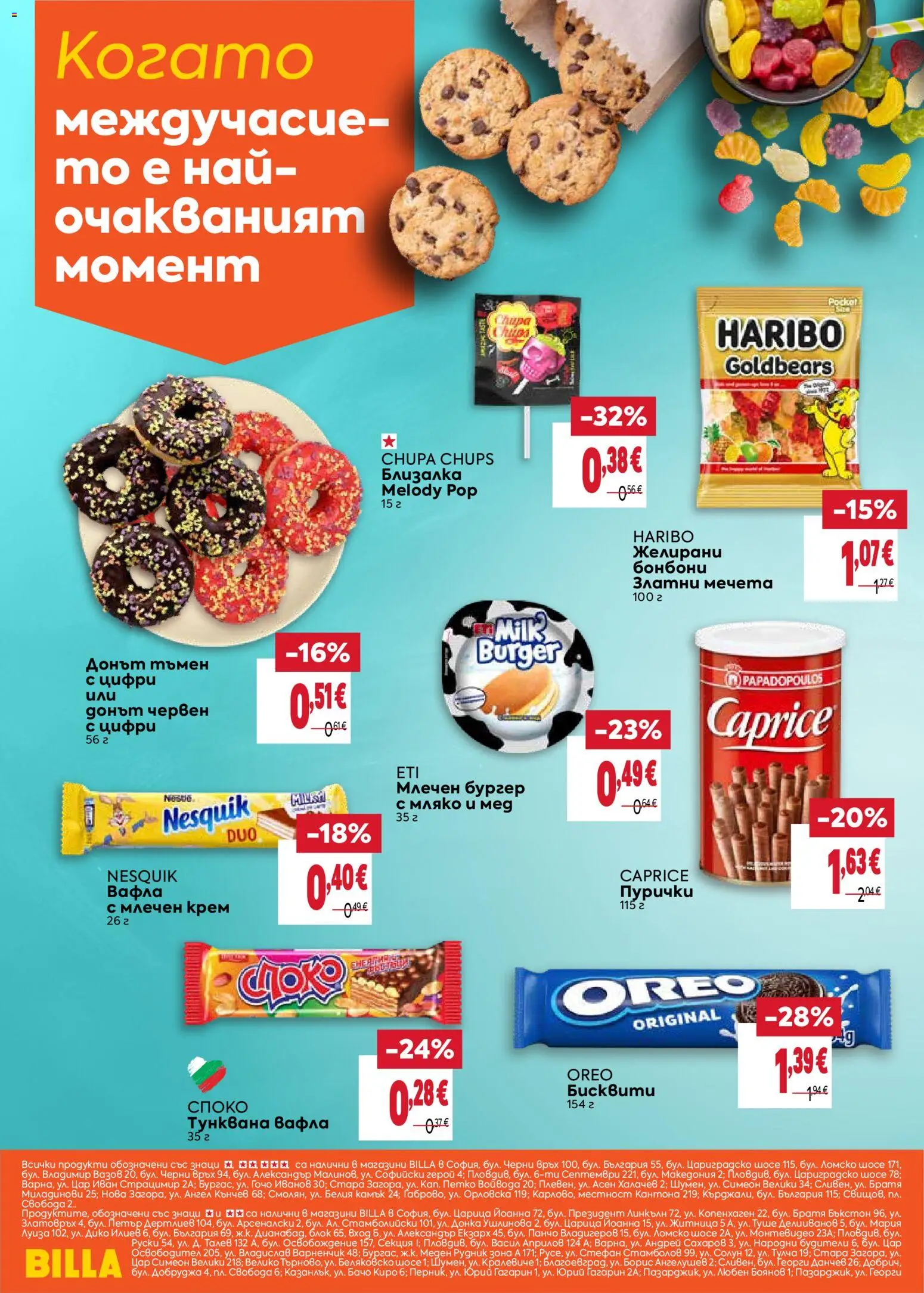 {H1} | Страница: 14 | Продукти: Бонбони, Мляко, Пурички, Тунквана вафла