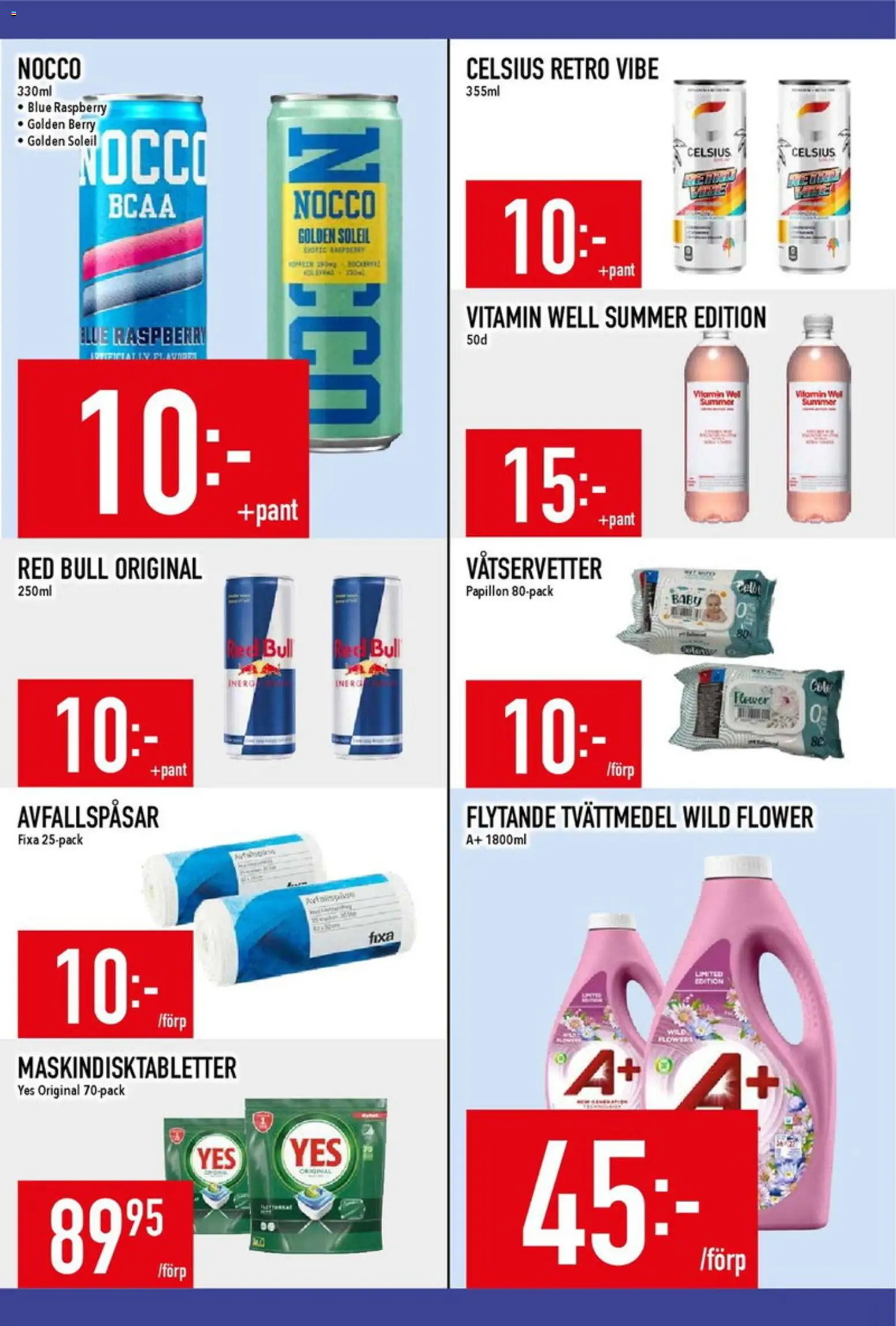 Matdax reklamblad aktuell från 24/08/2026 | Sida: 17 | Produkter: Red bull, Avfallspåsar, Tvättmedel, Våtservetter