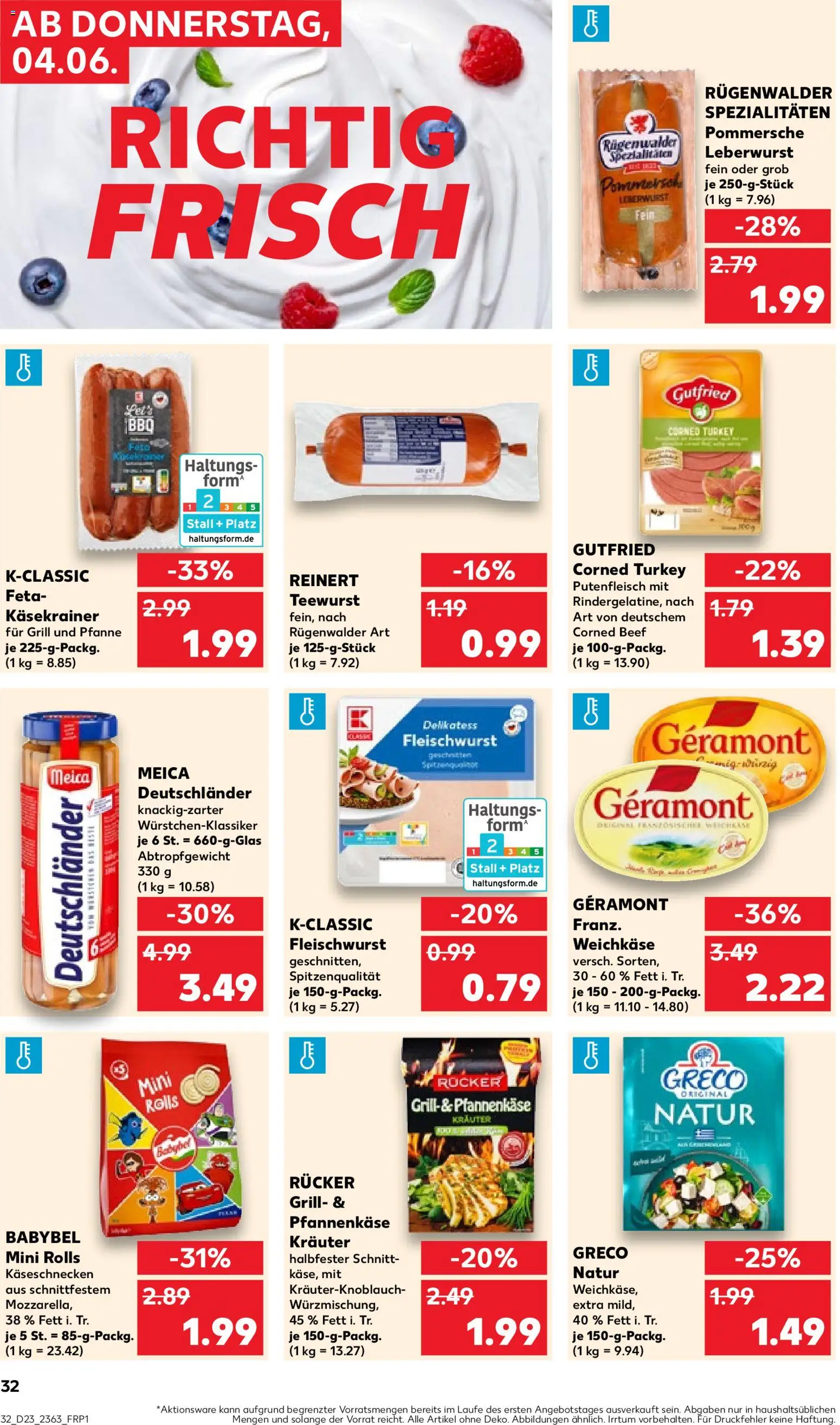 Kaufland Prospekt Bremen – gültig ab 04.06.2026 | Seite: 32 | Produkte: Grill, Geramont, Käsekrainer, Meica