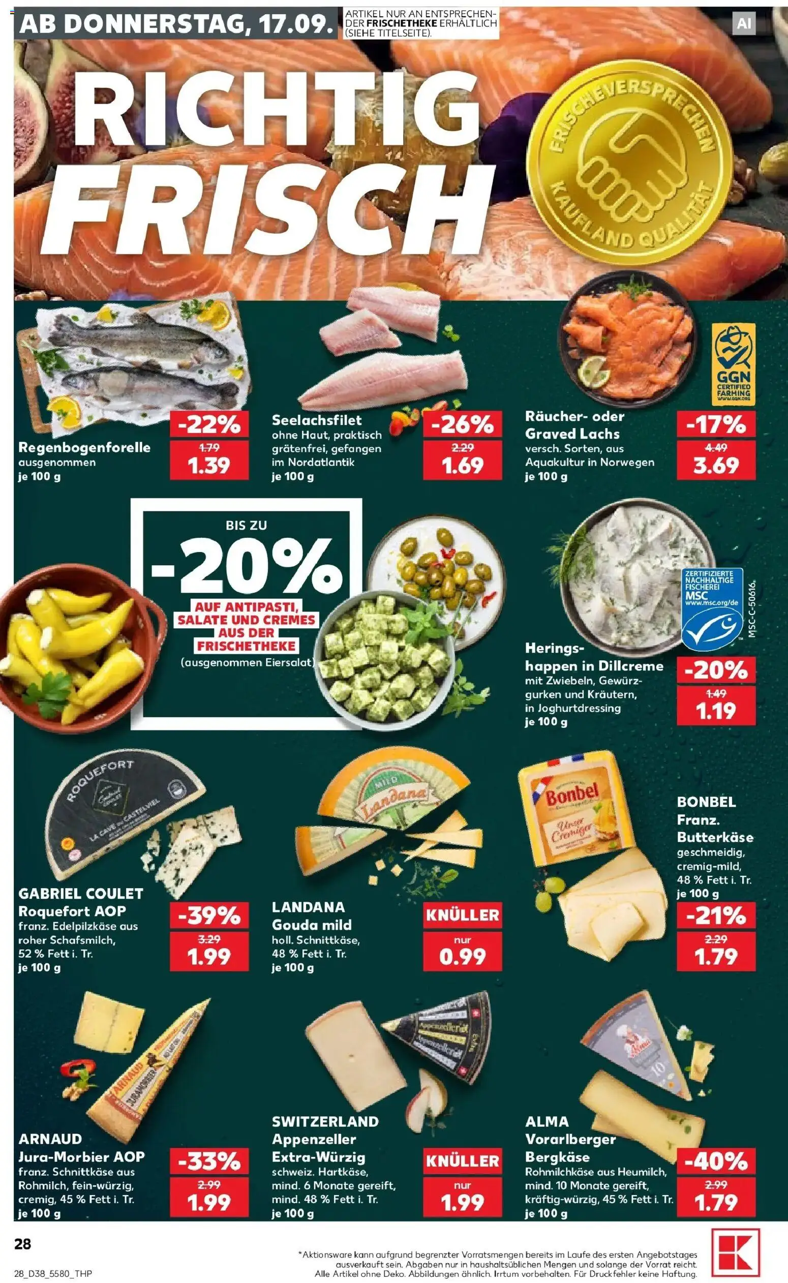 Prospekt Kaufland ab 14.09.2026 » Angebote Online zum Blättern | Seite: 40 | Produkte: Gouda, Lachs, Gurken