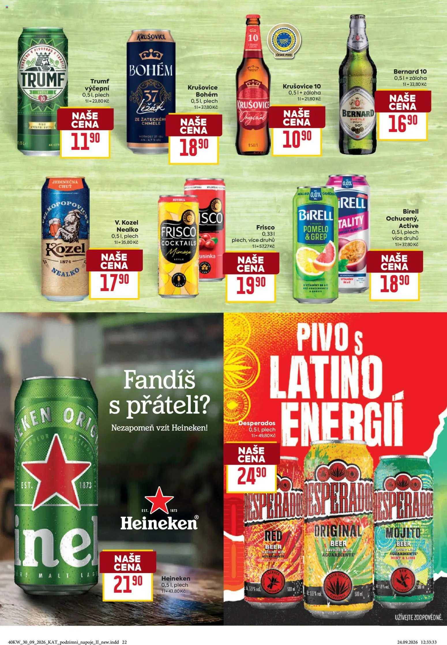 Billa leták Podzimní nápoje od 30.09.2026 | Strana: 22 | Produkty: Heineken, Desperados, Frisco, Vitamíny
