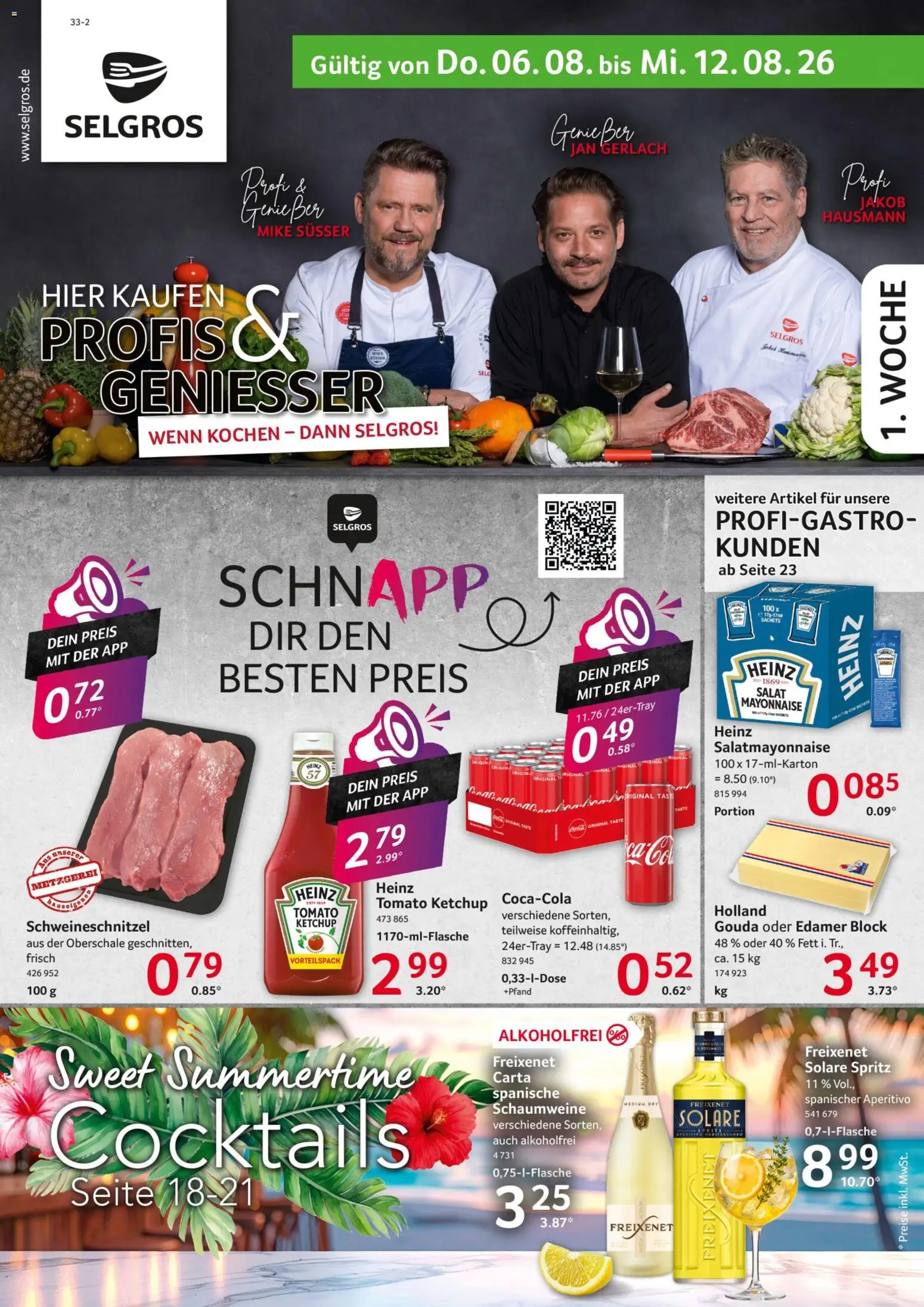 Selgros Prospekt – gültig ab 06.08.2026 | Seite: 1 | Produkte: Freixenet, Gouda, Mayonnaise, Salat