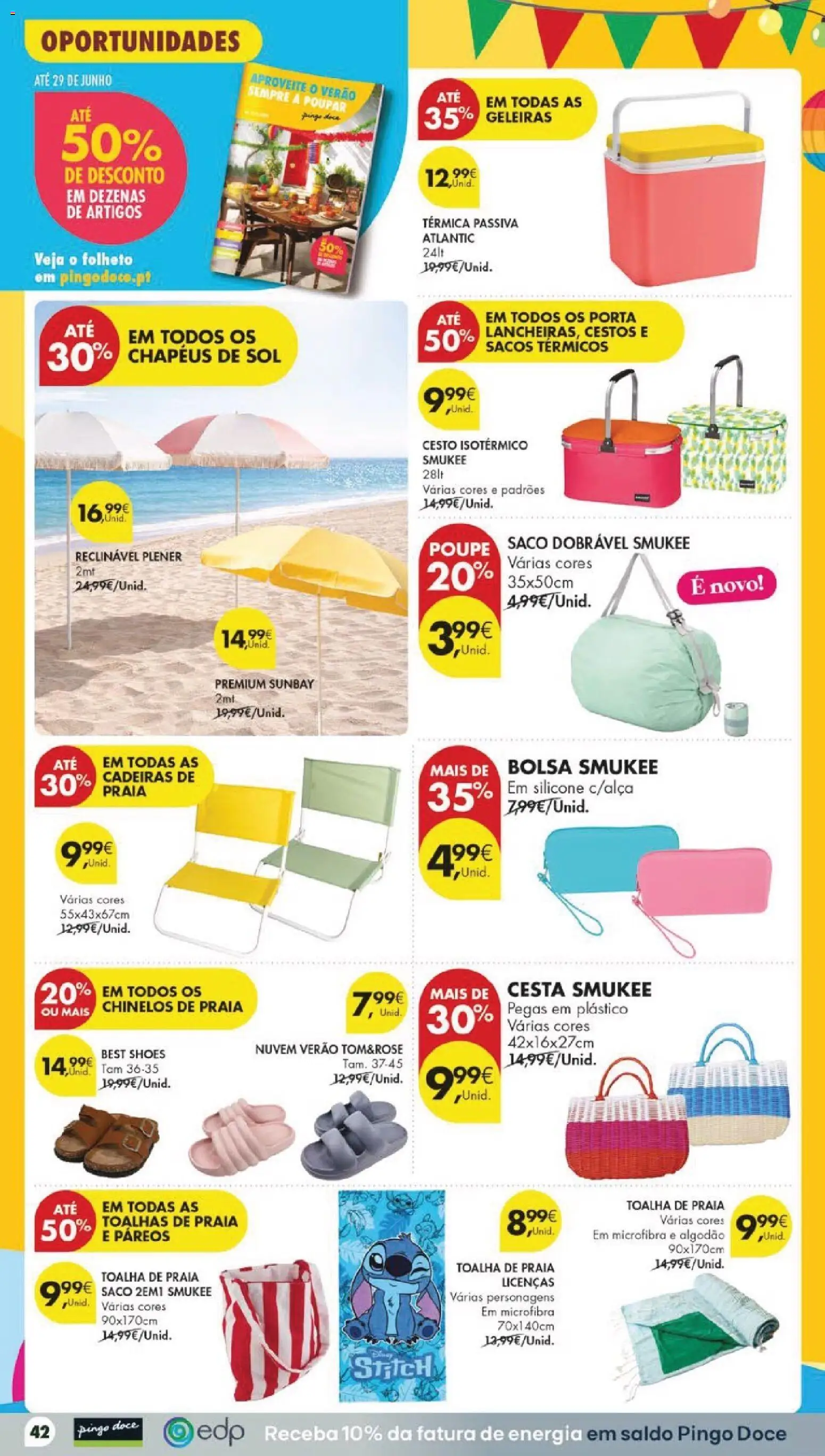 Pingo Doce folheto │ válido de 16.06.2026 | Página: 46 | Produtos: Chinelos de praia, Porta, Bolsa, Algodão