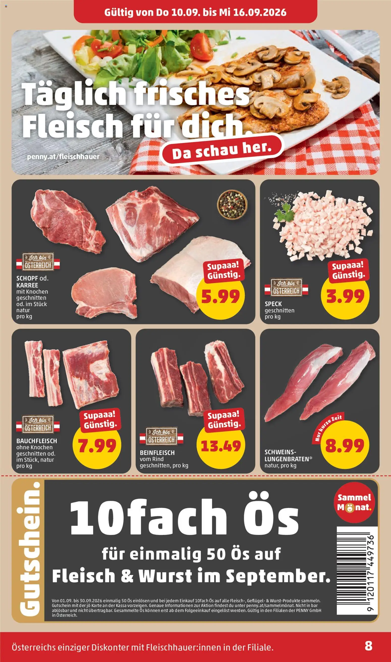 Penny Markt Flugblatt gültig ab 10.09.2026 | Seite: 8 | Produkte: Wurst, Speck