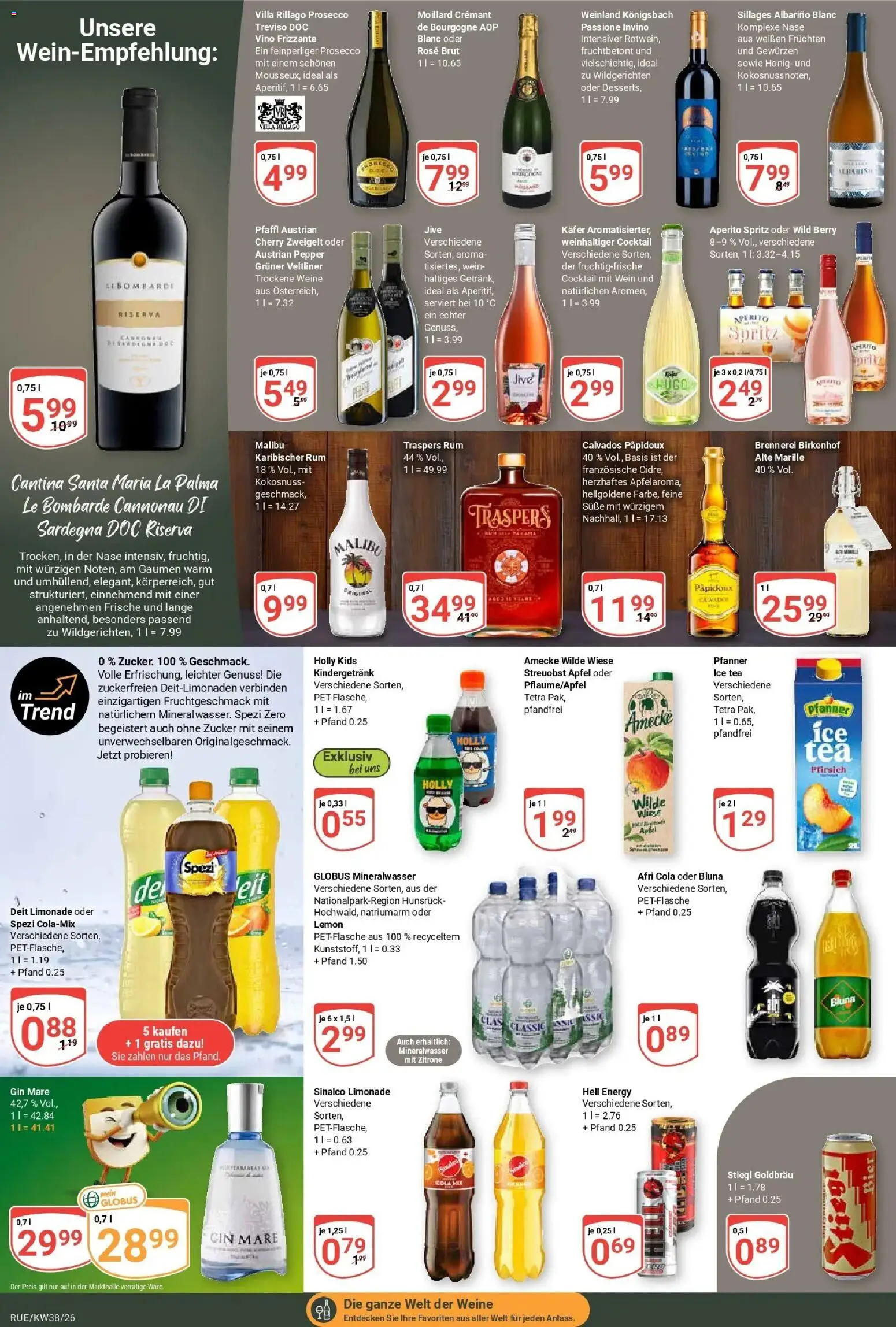 Globus Prospekt Rüsselsheim (ab 14.09.2026) » Angebote online | Seite: 18 | Produkte: Limonade, Mineralwasser, Pfirsich, Gin