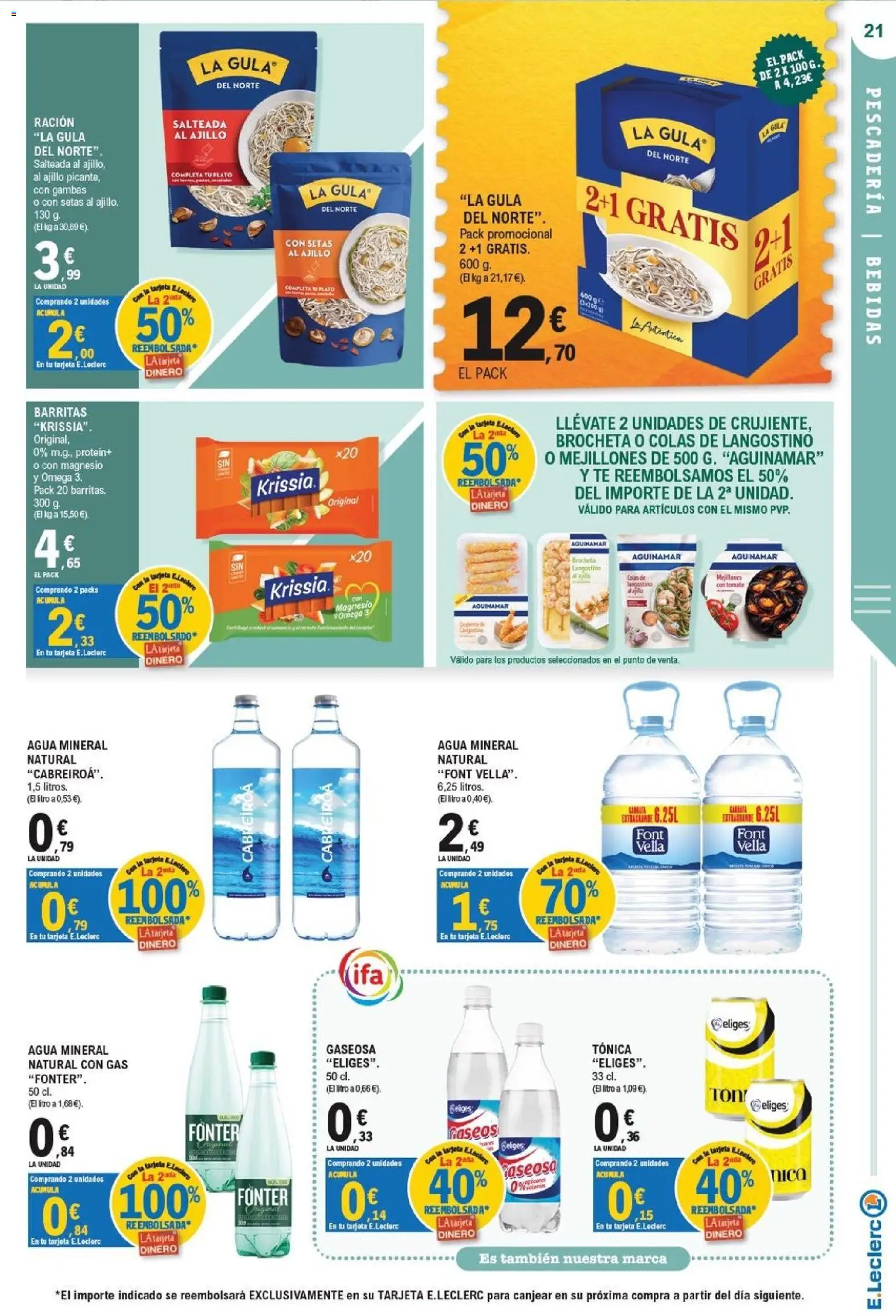 E.Leclerc - Ciudad Real │ válido desde el 07/10/2026 | Página: 21 | Productos: Tónica, Agua mineral, Gaseosa, Langostino