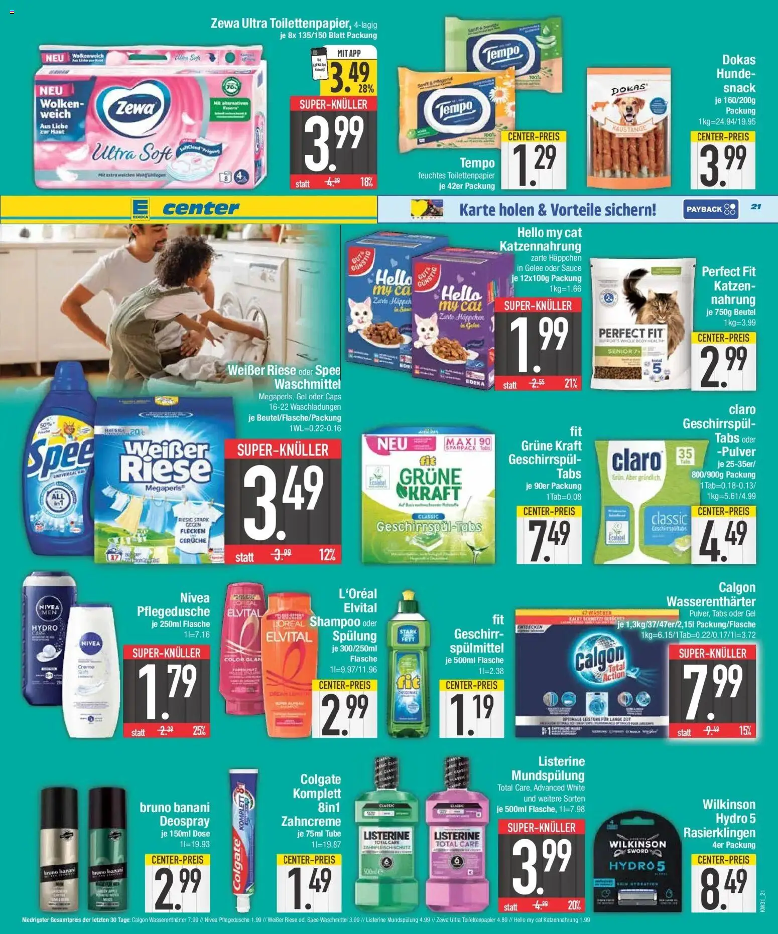 E center Prospekt Großmehring – gültig ab 27.07.2026 | Seite: 21 | Produkte: Spülung, Tempo, Deospray, Toilettenpapier