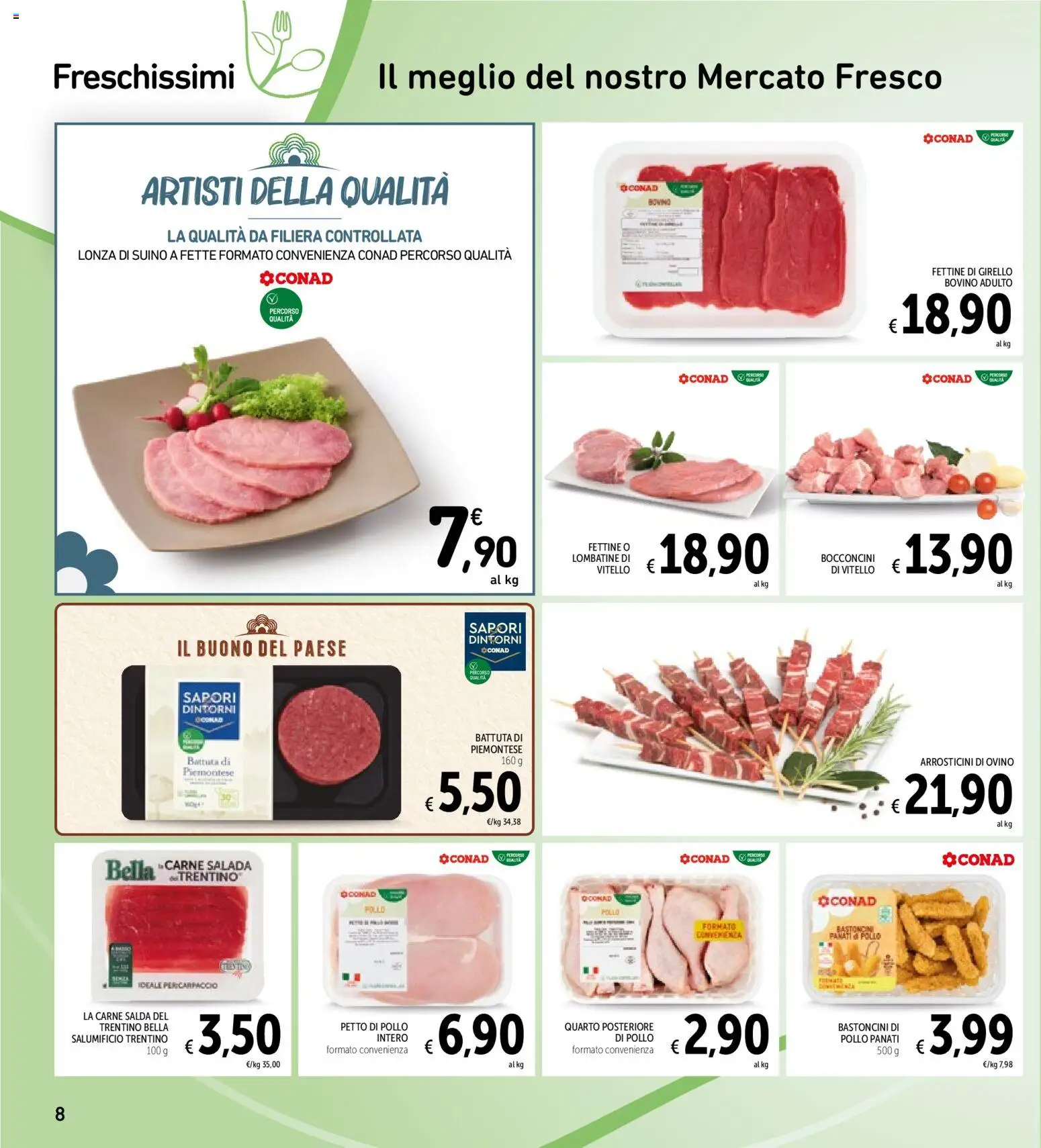 Volantino Spazio Conad del 24/08/2026 | Pagina: 8 | Prodotti: Petto di Pollo, Carne, Arrosticini, Ovino