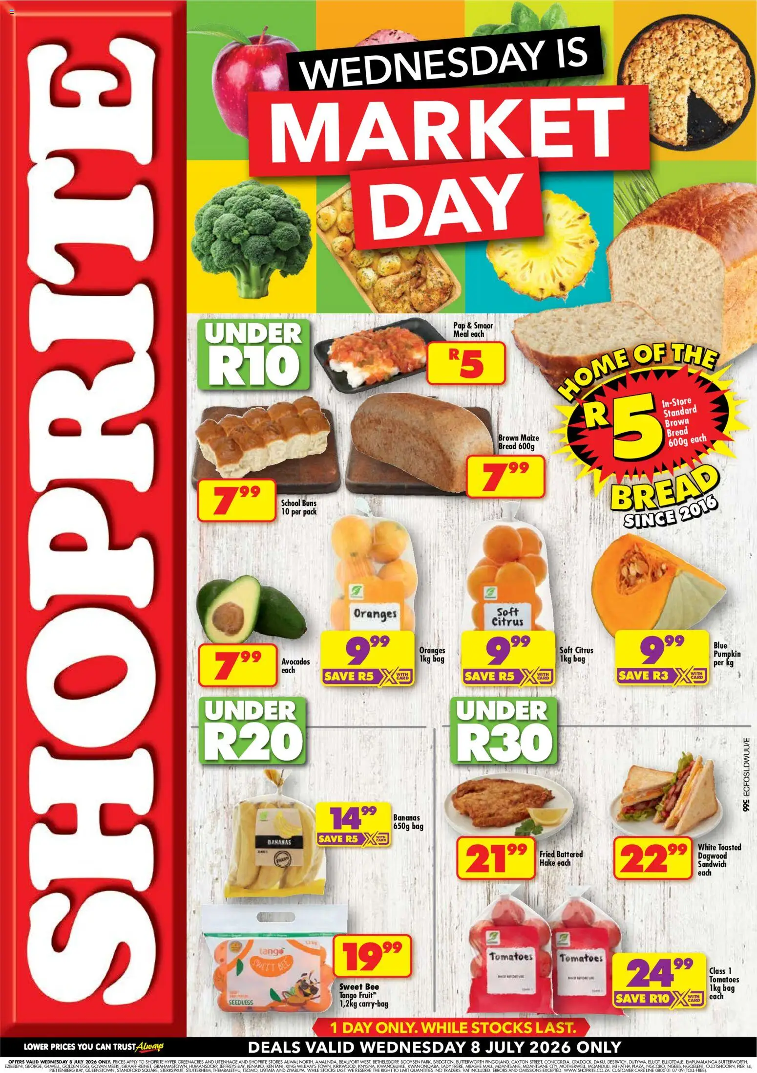New Shoprite catalogue – valid from 08/07/2026 | Page: 1 | Products: Bread, Oranges, Bananas, Avocados
