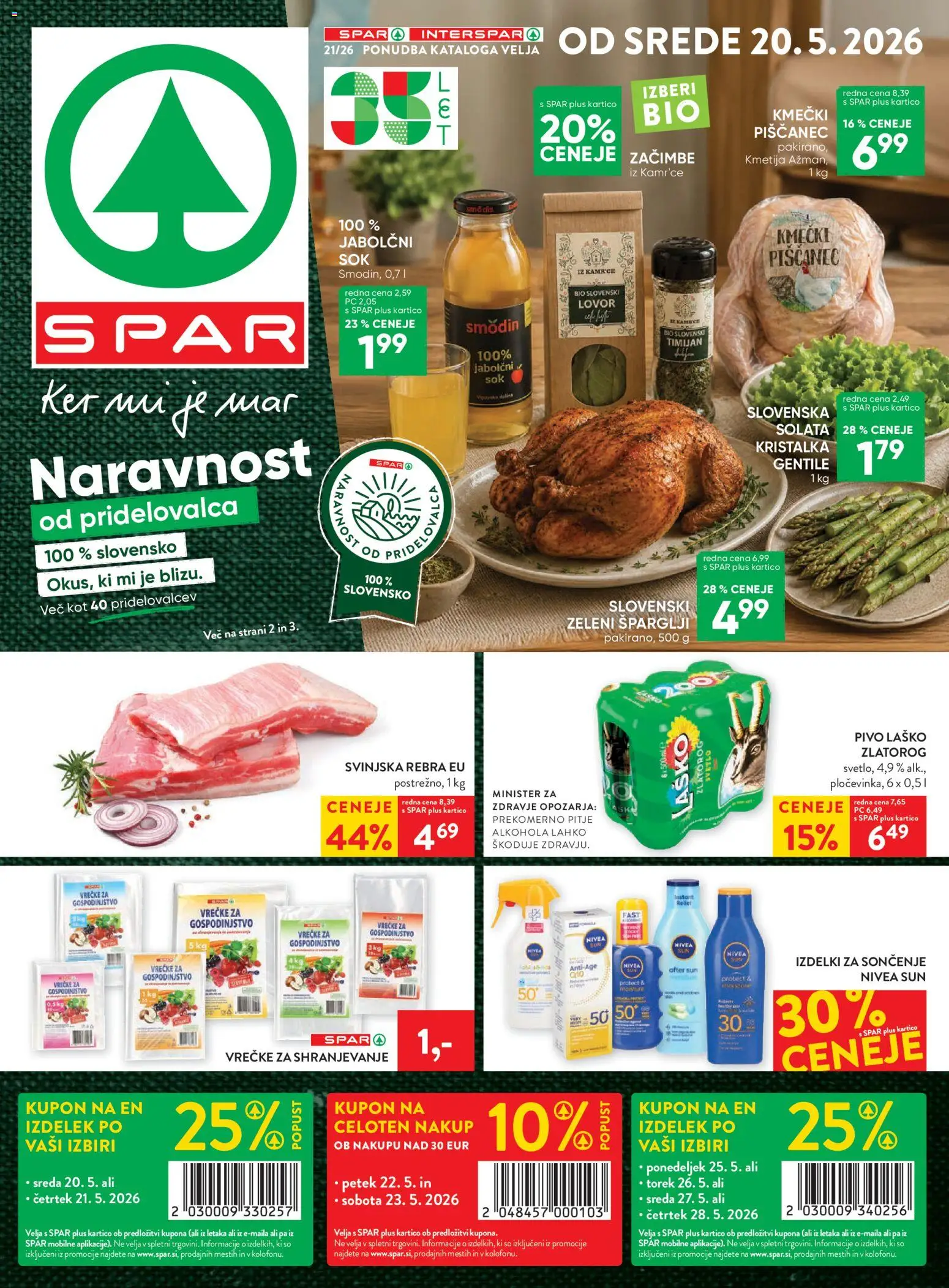 Novi Spar katalog ponudbe – veljaven od 20.05.2026 | Stran: 1 | Izdelki: Lovor, Pivo, Solata, Zacimbe