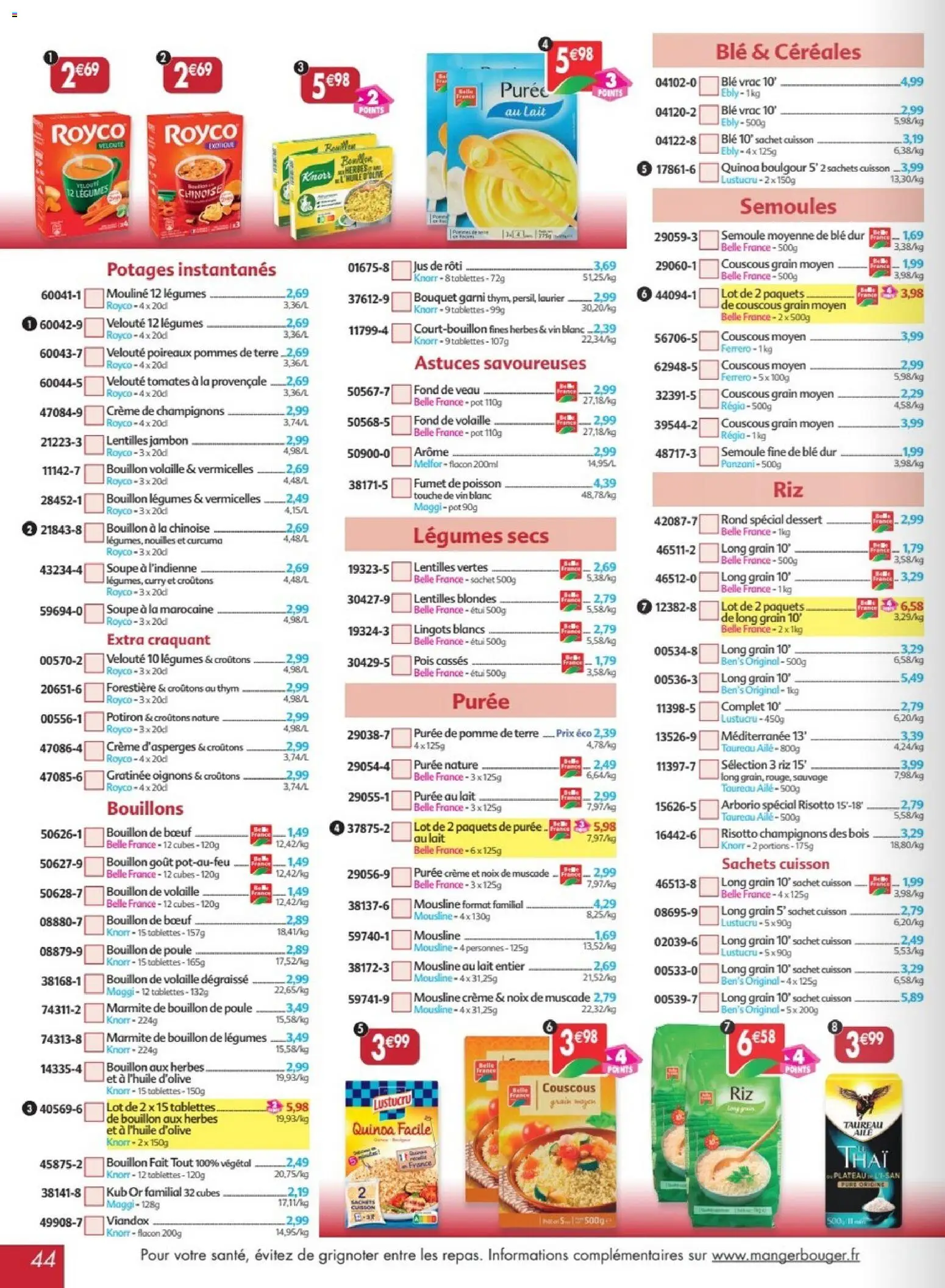 {H1} | Page: 44 | Produits: Étui, Jus, Nouilles, Pommes de terre