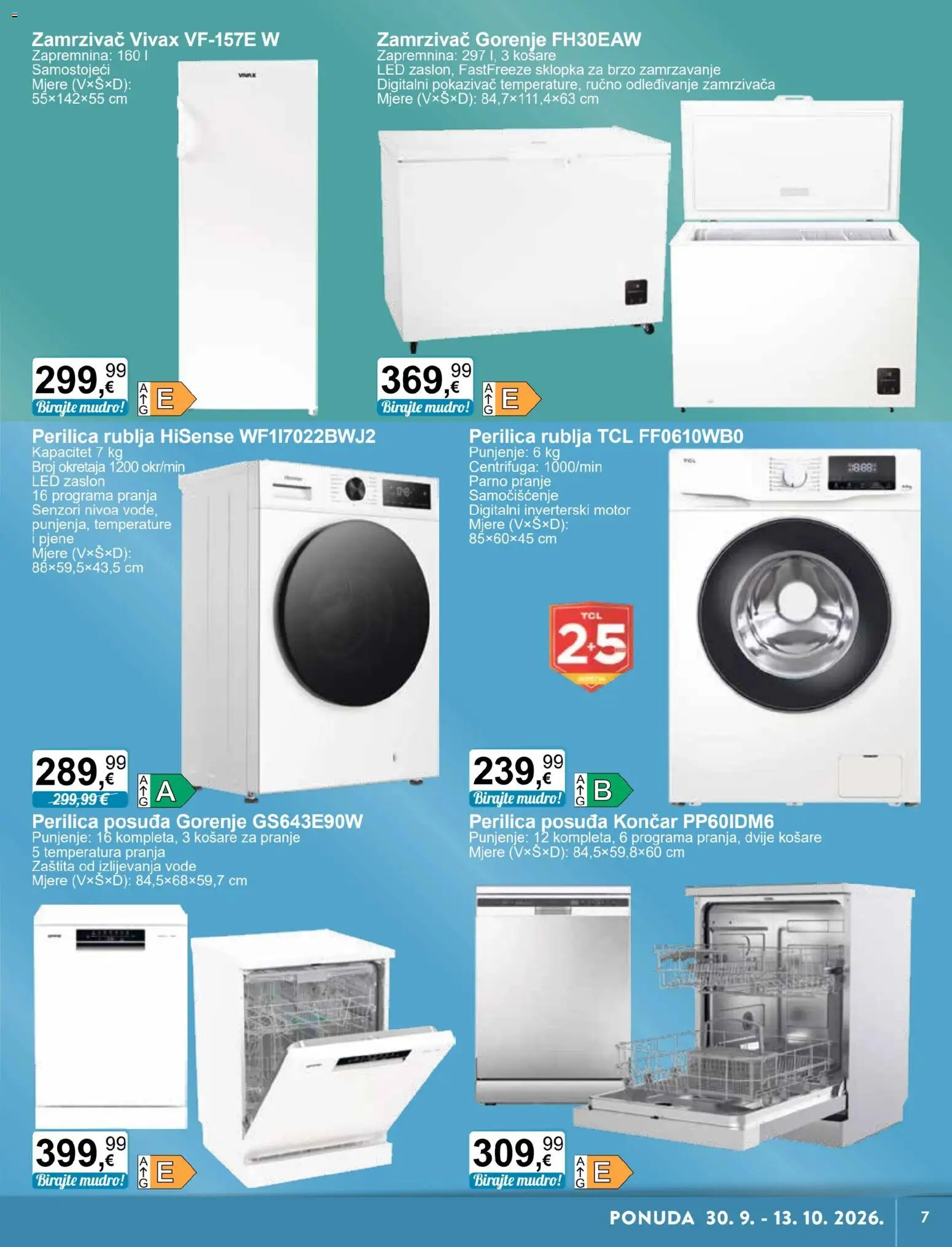 KTC katalog | vrijedi od 30.09.2026 | Stranica: 7 | Proizvodi: Perilica posuđa, Led, Košare, Zamrzivač