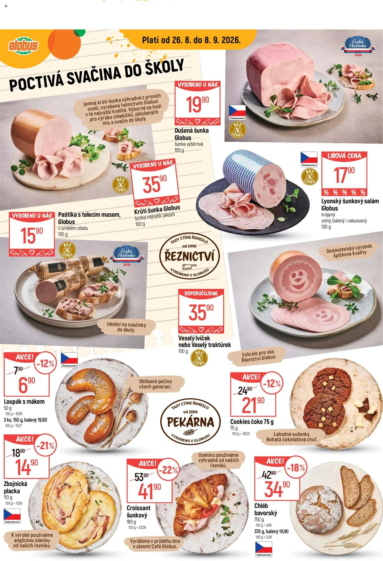 Globus leták - Školní pomůcky od 26.08.2026 | Strana: 3 | Produkty: Krůtí šunka, Globus, Chléb, Šunkový salám