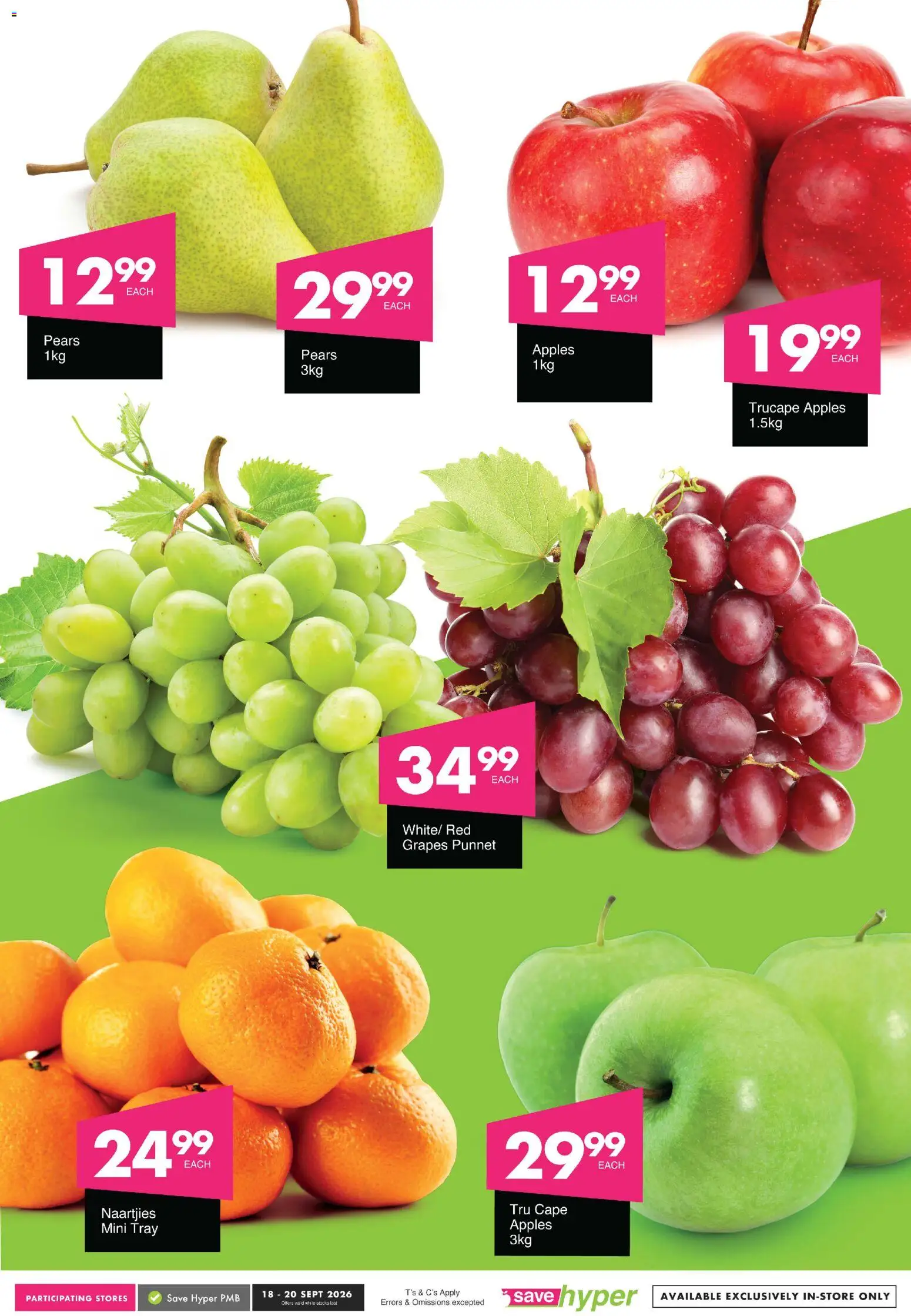 New Save catalogue – valid from 18/09/2026 | Page: 6 | Products: Pears, Tray, Apples, Grapes