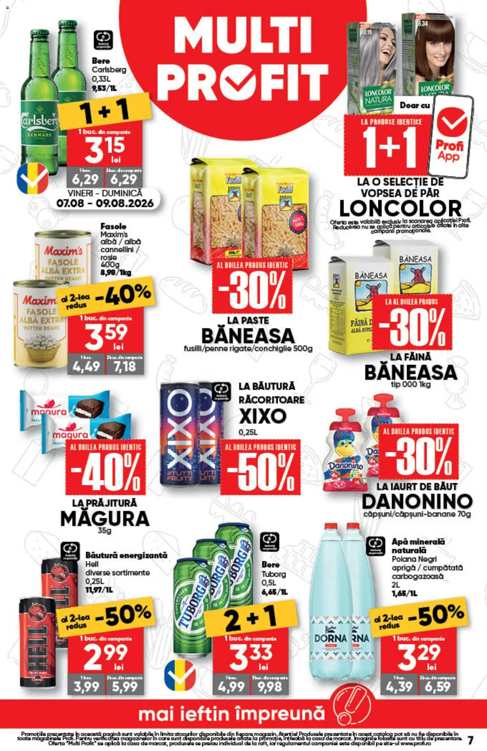 Noul catalog Profi – valabil de la 06.08.2026 | Pagină: 7 | Produse: Iaurt, Băutură energizantă, Paste, Apă