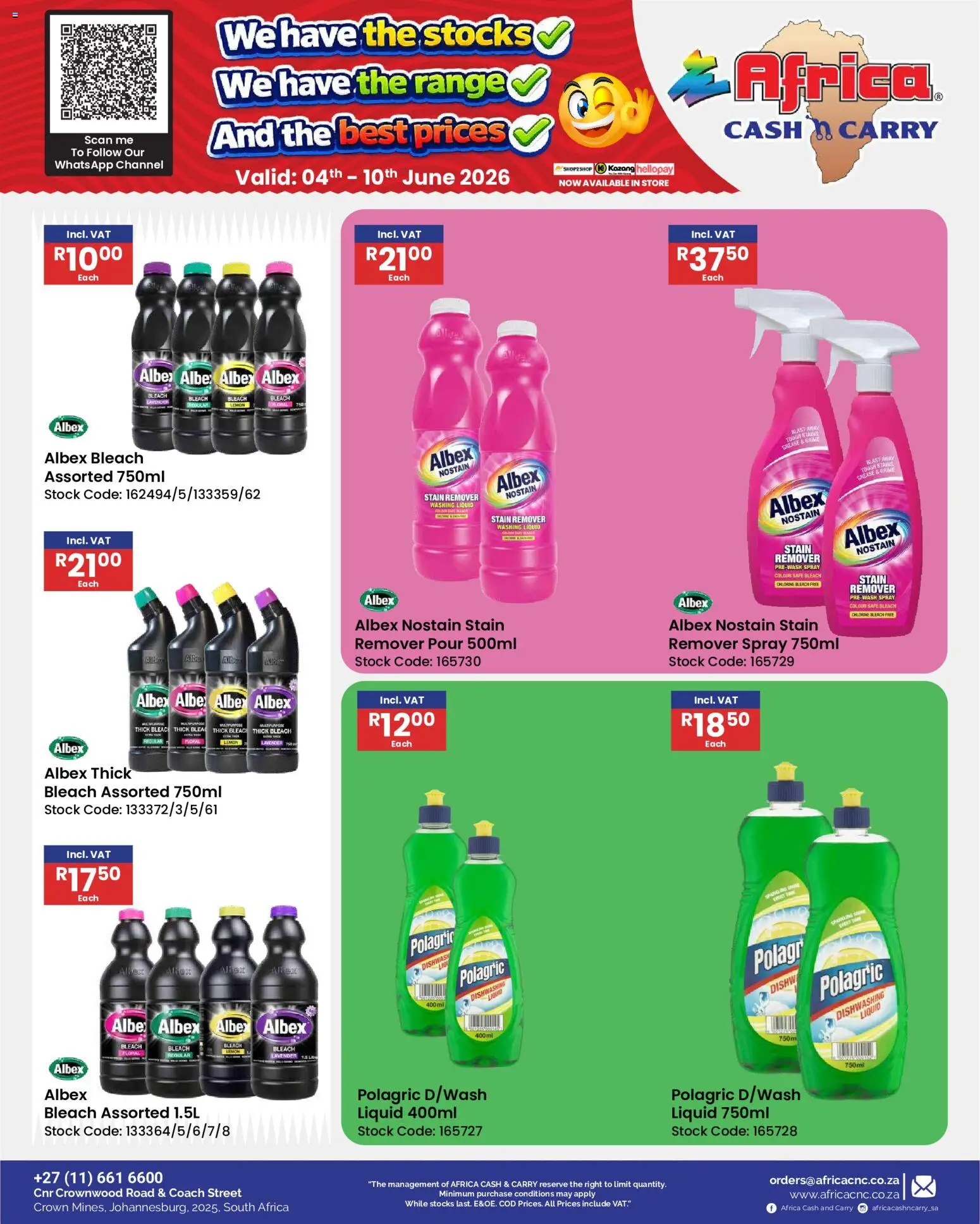 New Africa Cash & Carry catalogue – valid from 04.06.2026 | Page: 55 | Products: Bleach, Stock, Stain remover, Lemon
