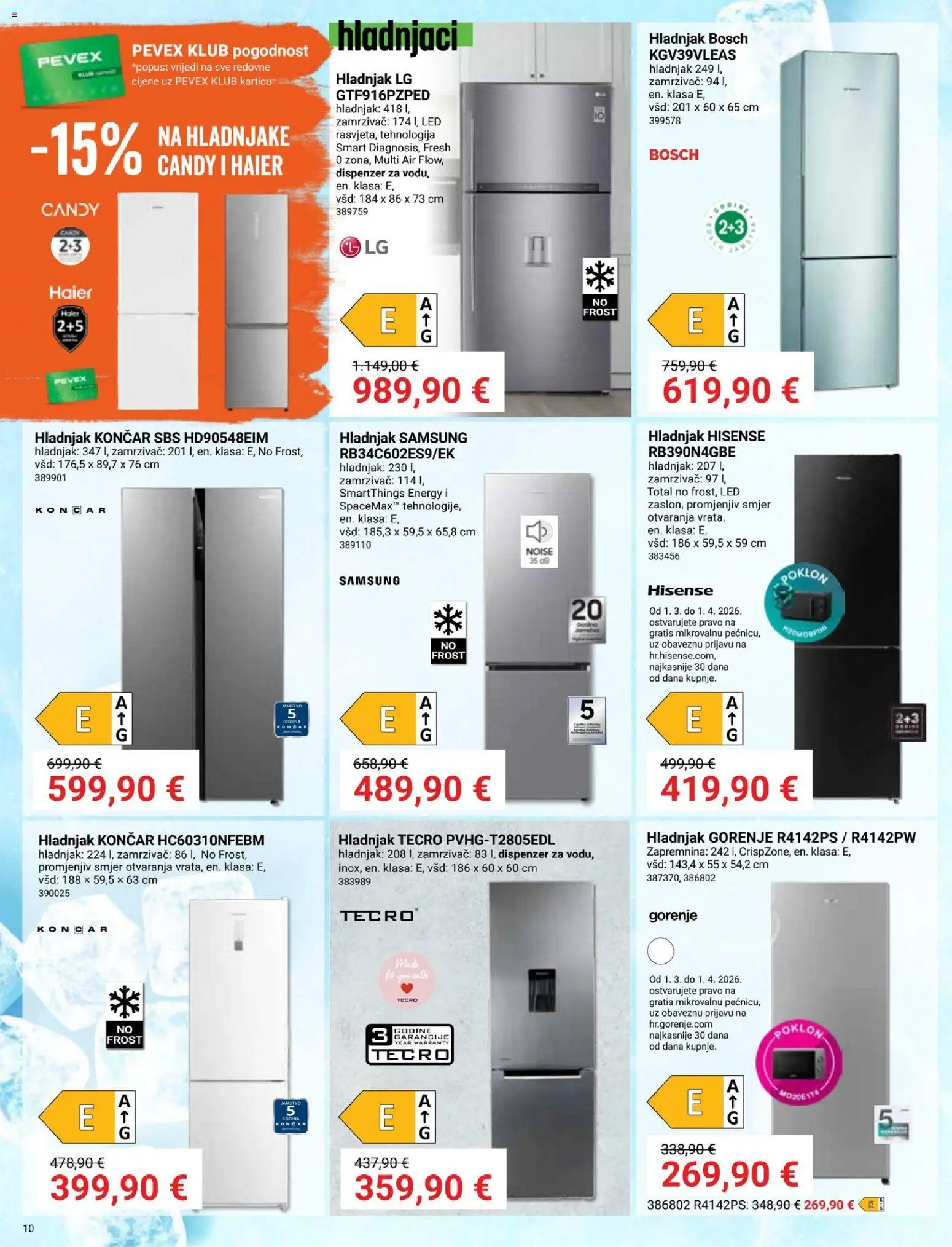 Pevex katalog | vrijedi od 05.03.2026 | Stranica: 10 | Proizvodi: Hladnjak, Zamrzivač