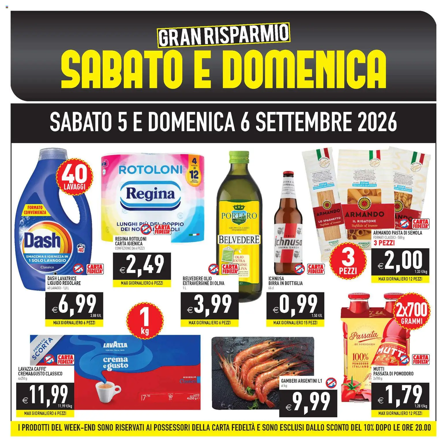 Volantino PIM Supermercati del 05/09/2026 | Pagina: 1 | Prodotti: Carta igienica, Pomodoro, Semola, Lavazza