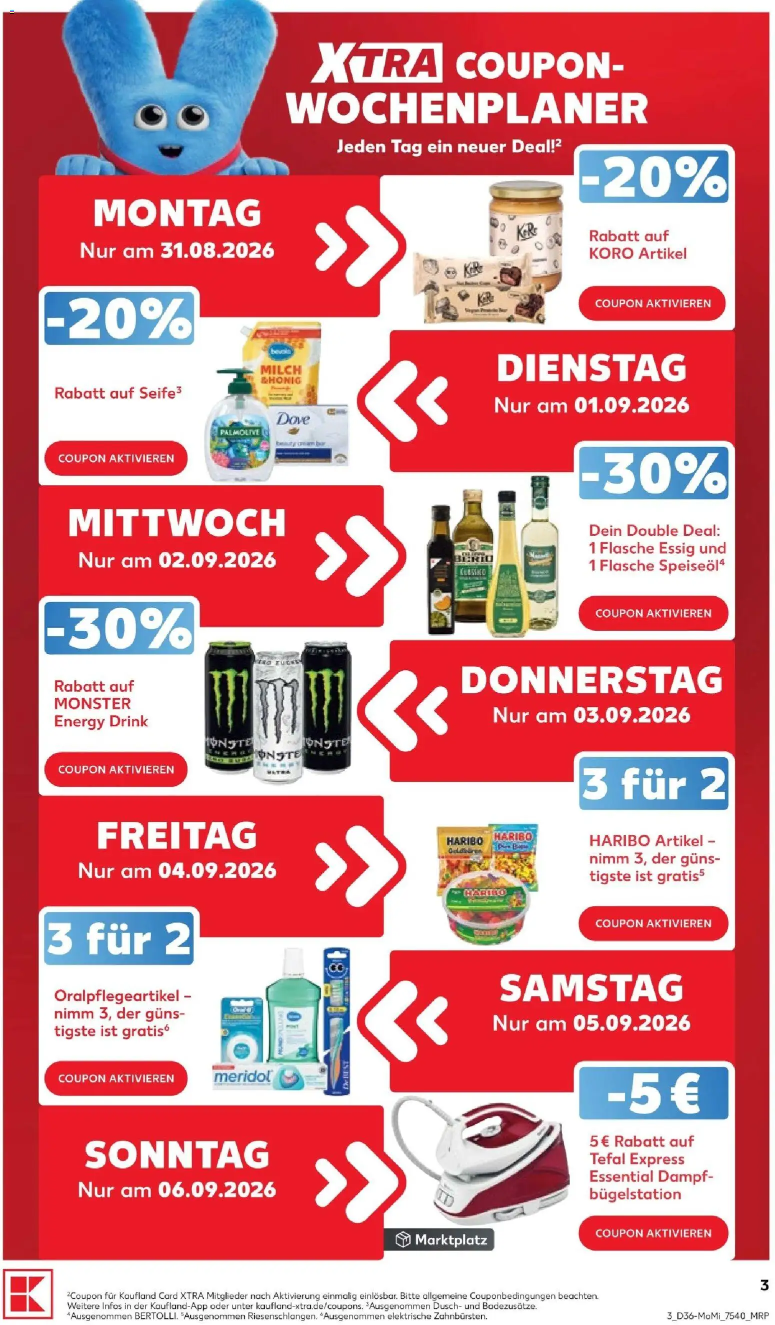 Kaufland Prospekt – gültig ab 31.08.2026 | Seite: 3 | Produkte: Haribo, Milch, Energy, Essig