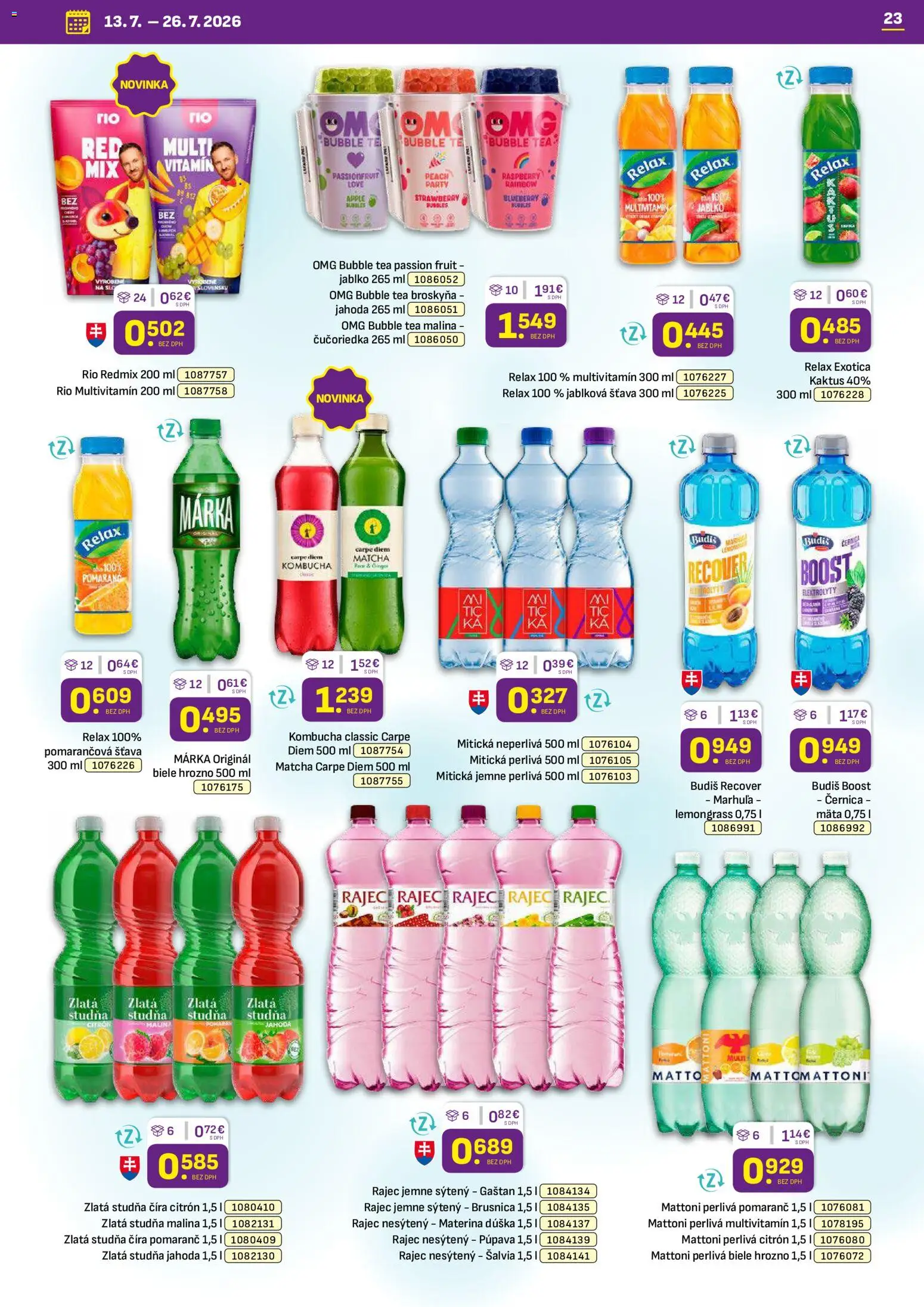 Nové Libex akcie – leták je platný od 13.07.2026 | Strana: 23 | Produkty: Rajec, Apple, Mattoni, Hrozno