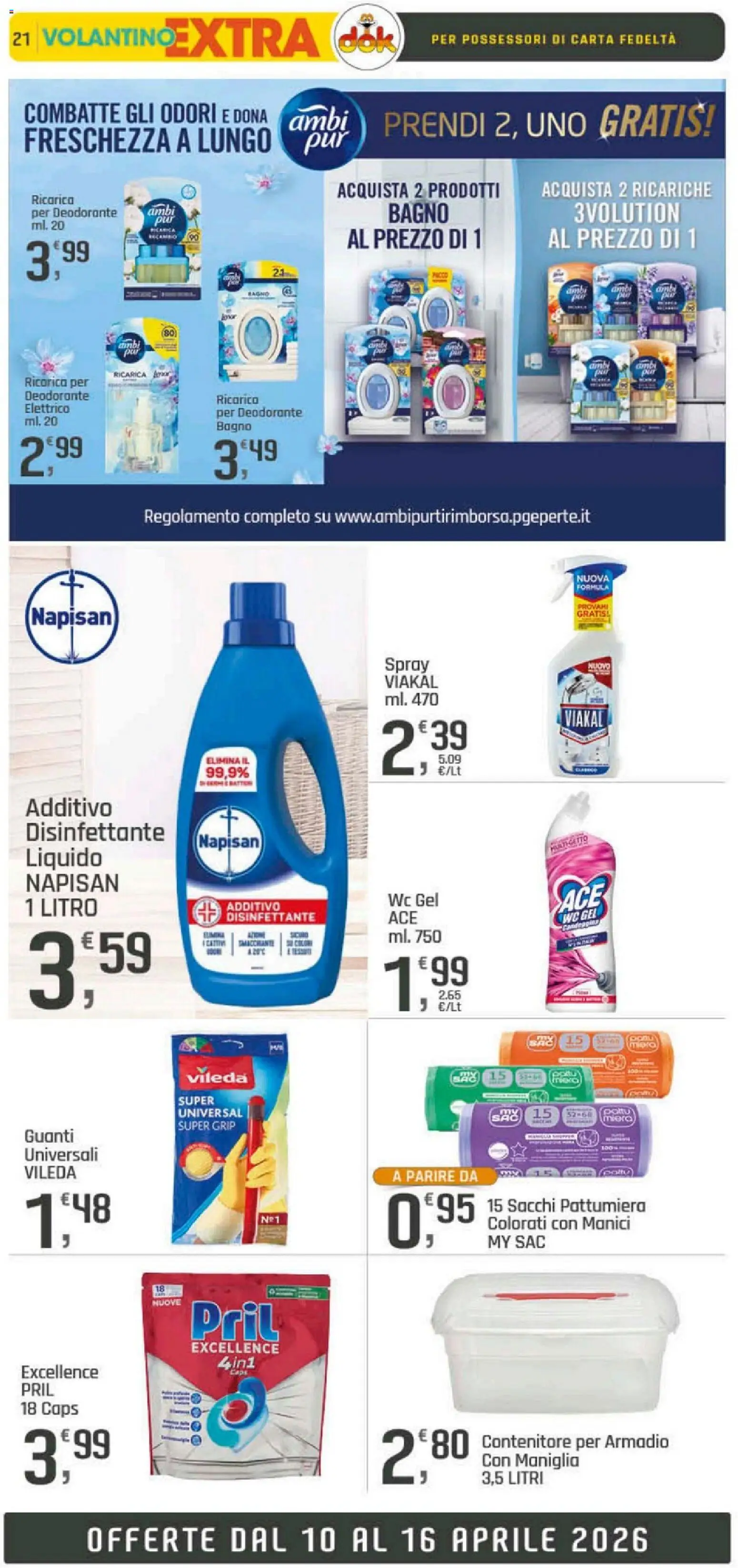 Volantino DOK del 10.04.2026 | Pagina: 21 | Prodotti: Deodorante, Contenitore, WC, Bagno