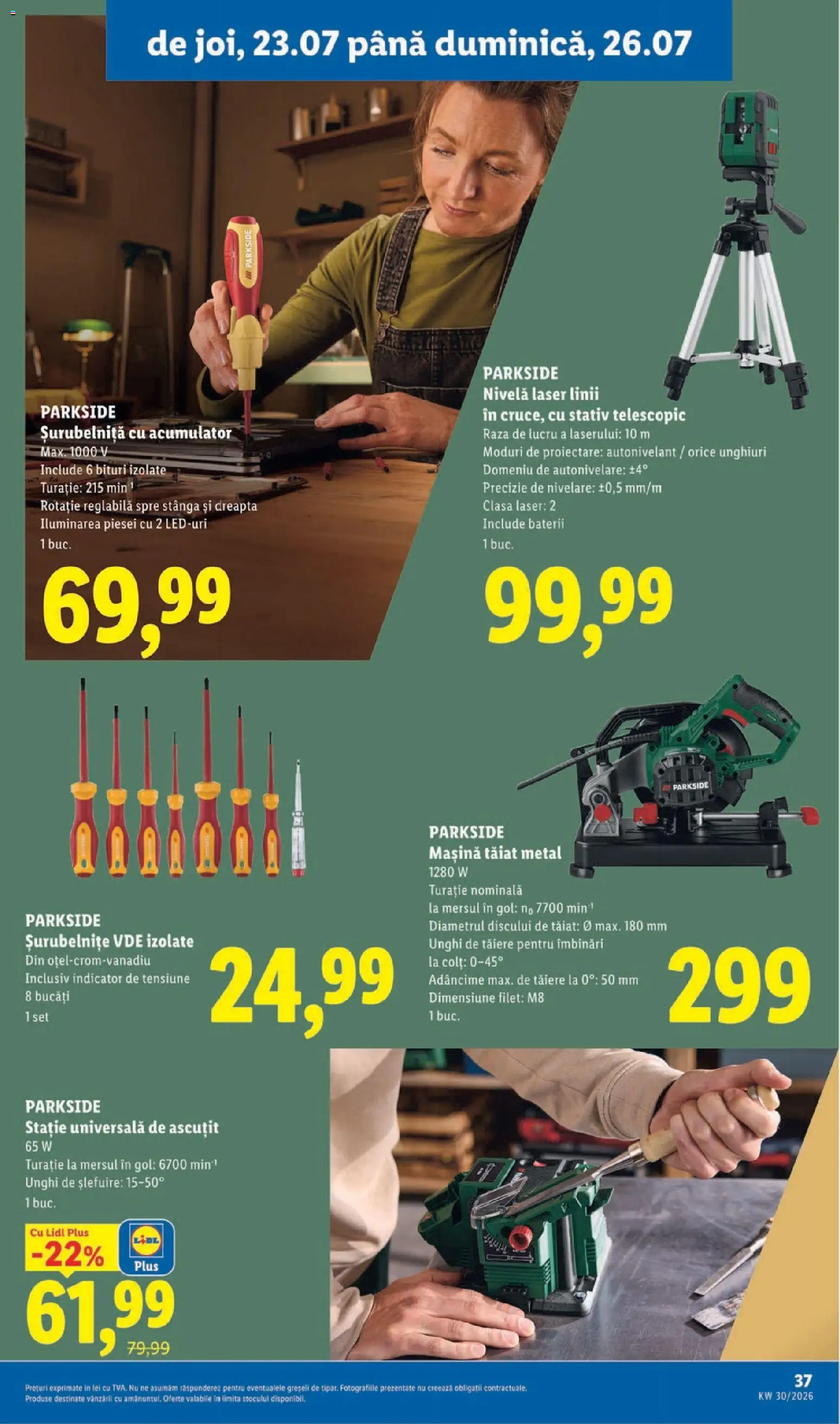 Noul catalog Lidl – valabil de la 20.07.2026 | Pagină: 37 | Produse: Nivela laser, Parkside, Baterii, Plus