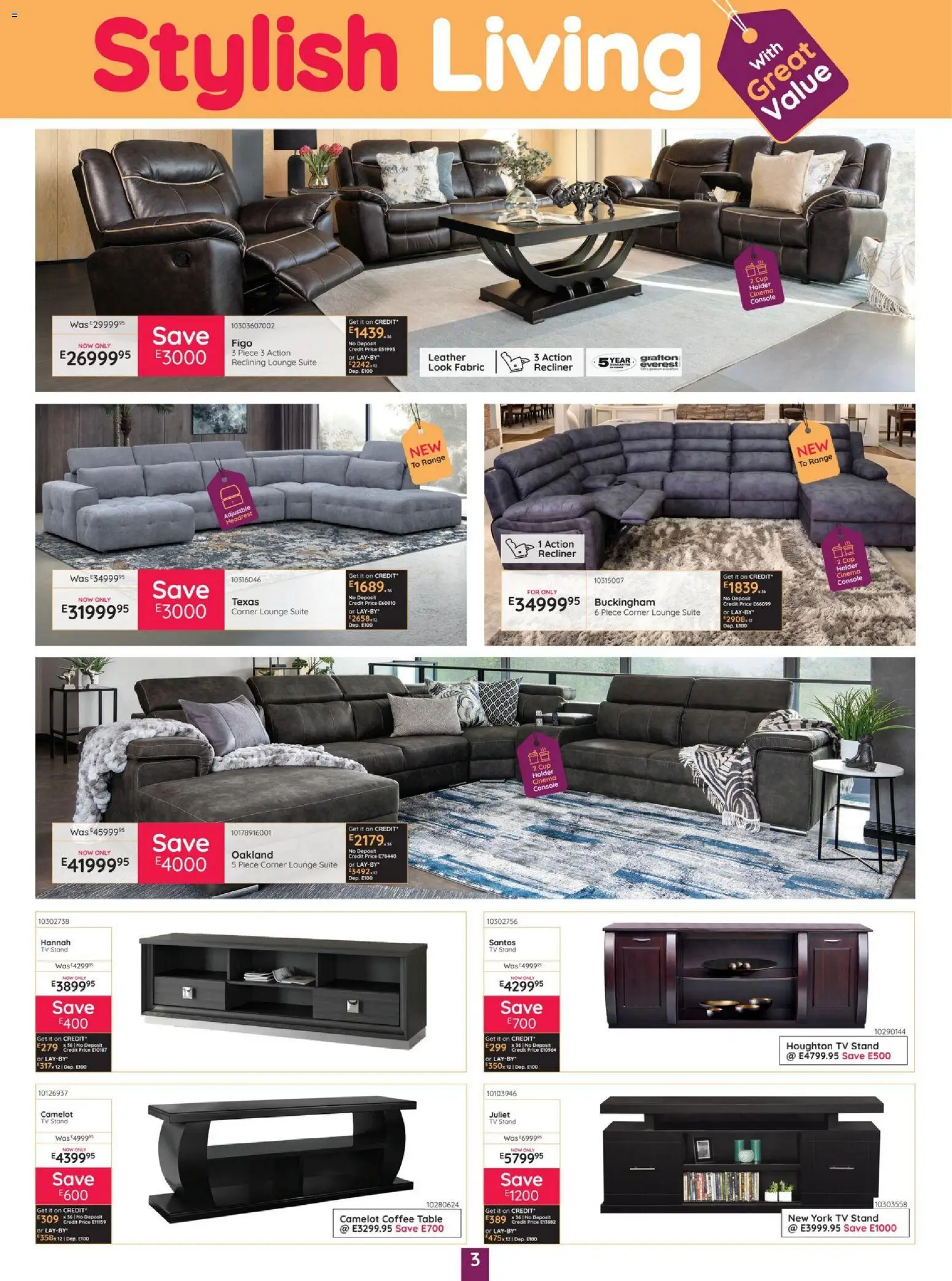New Bradlows catalogue – valid from 20/08/2026 | Page: 3 | Products: TV, Table, Lounge suite, Coffee