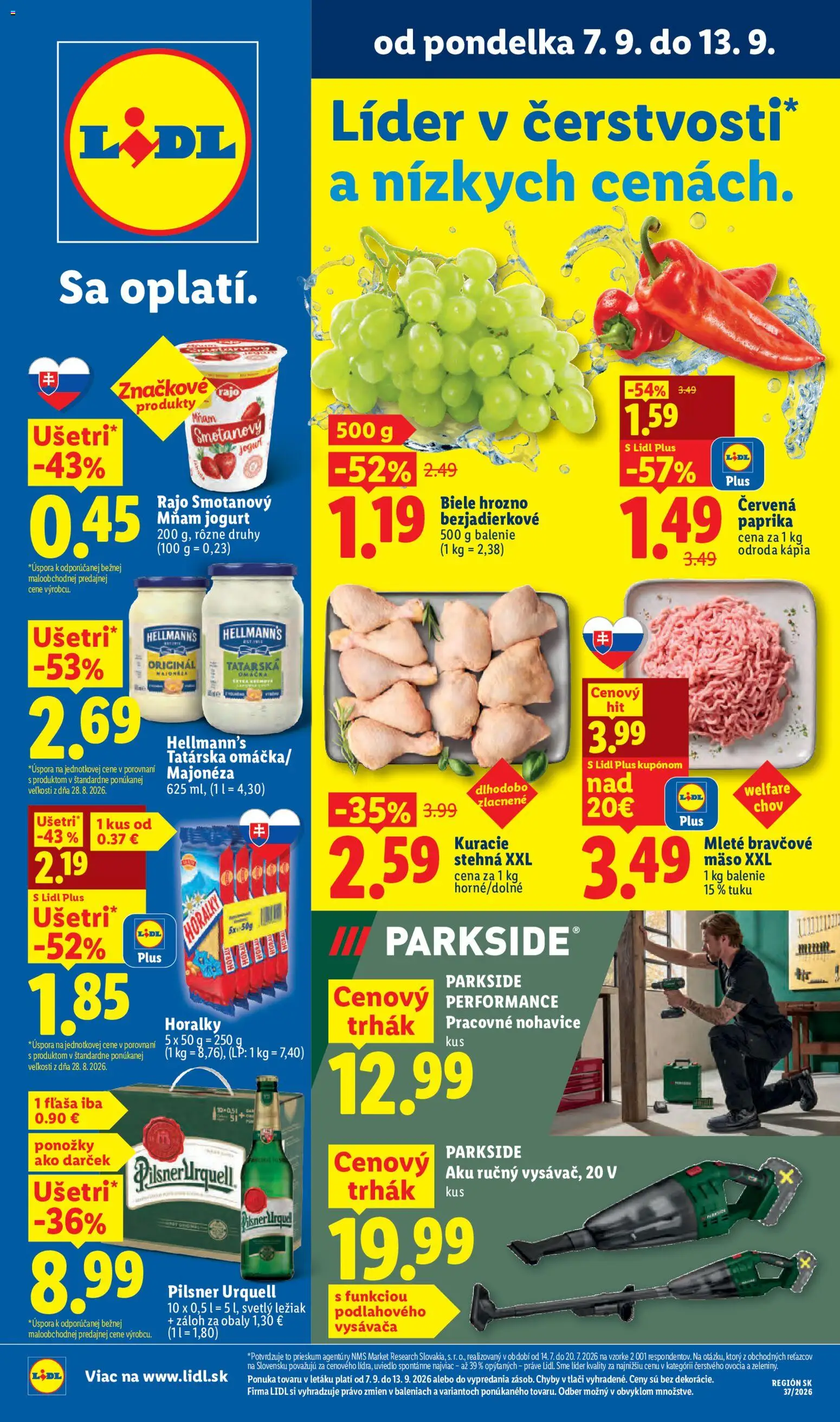 Nové Lidl akcie – leták je platný od 07.09.2026 | Strana: 1 | Produkty: Aku, Parkside, Nohavice, Kápia